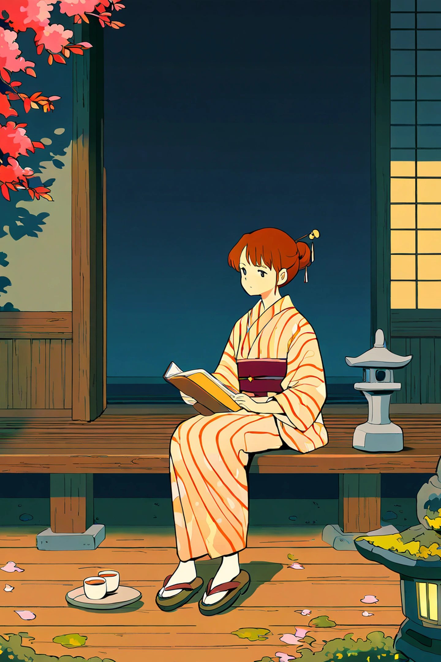Girl Reading Engawa lofi wallpaper