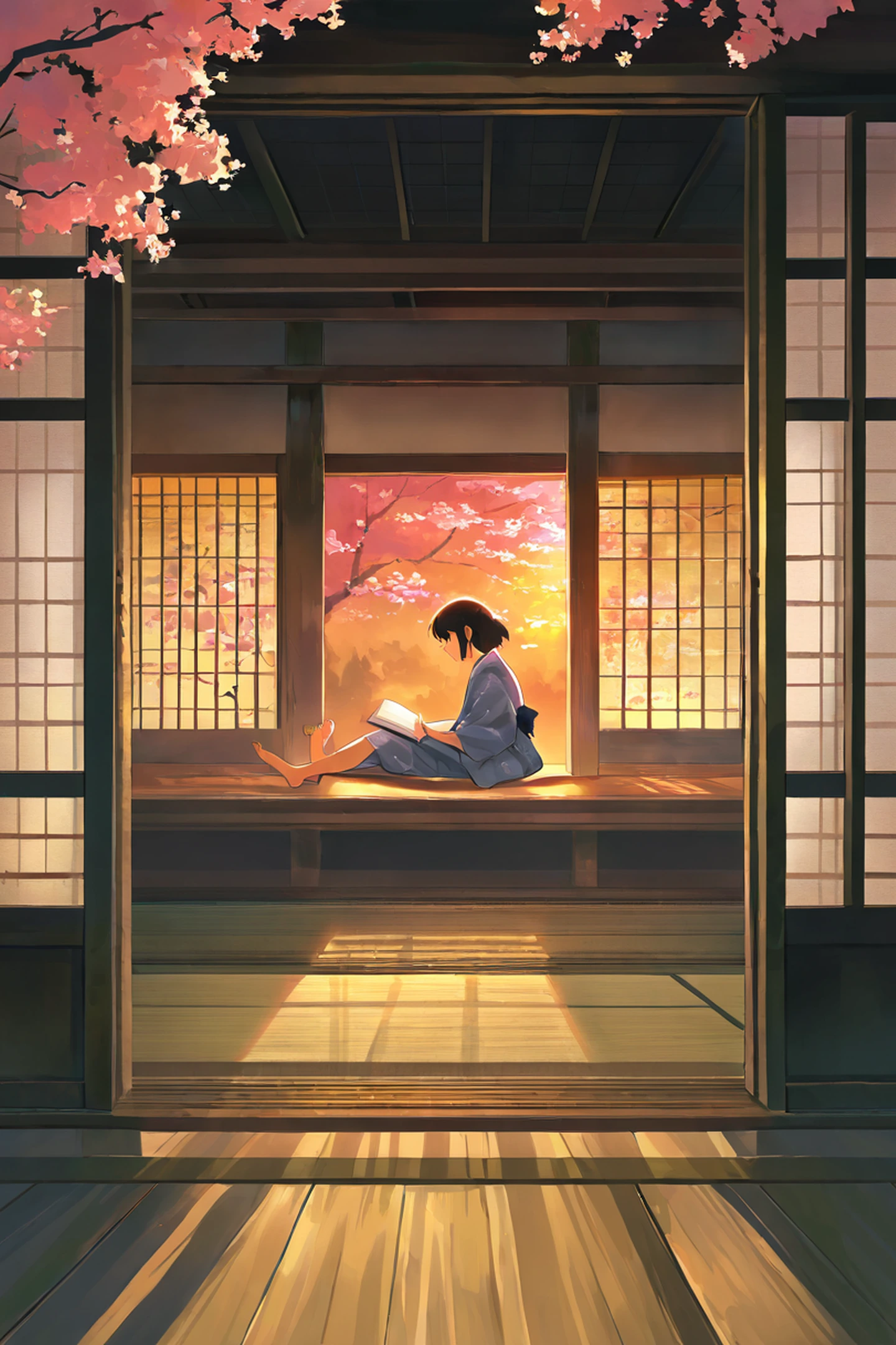Girl Reading Engawa lofi wallpaper