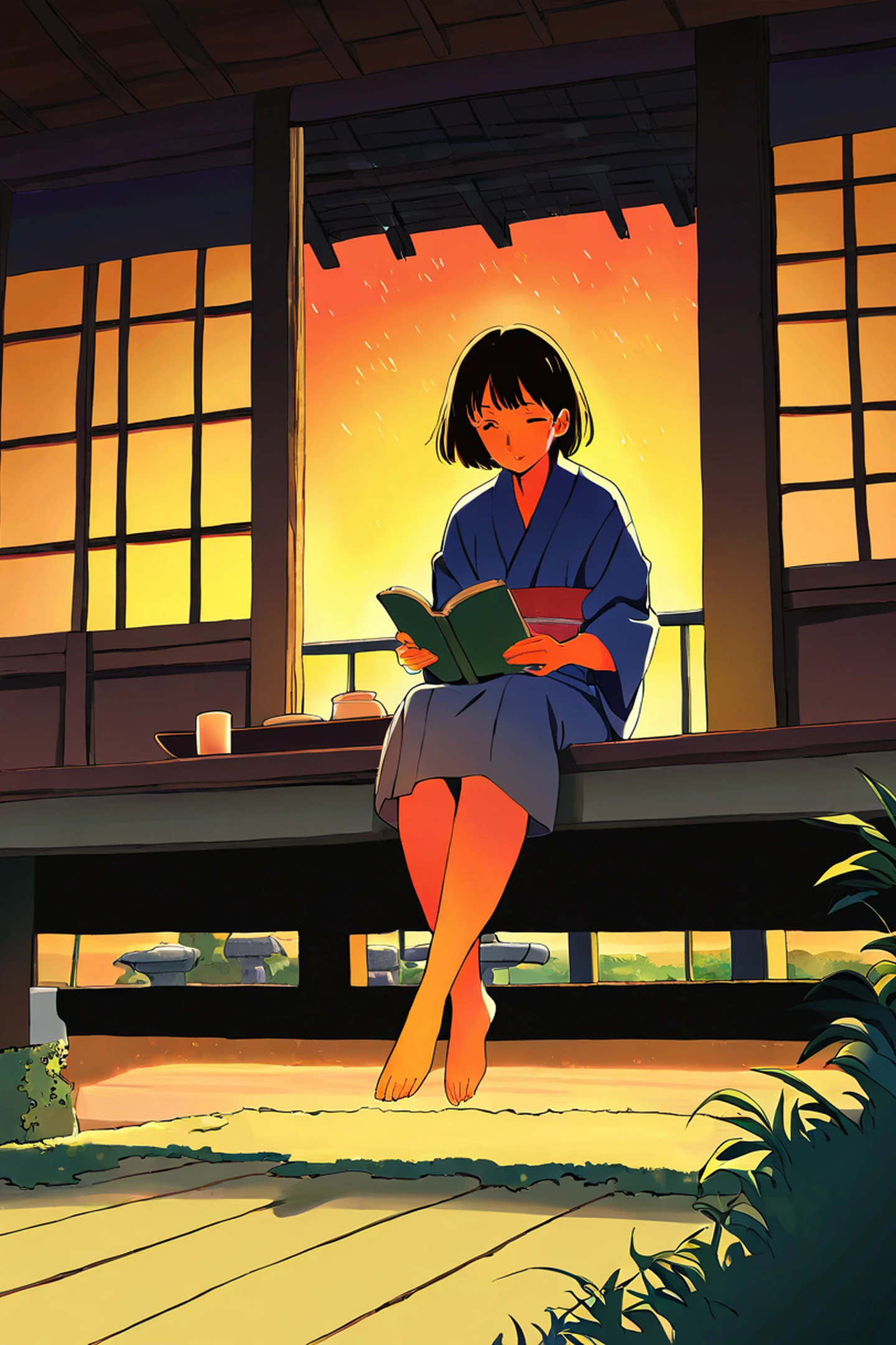 Girl Reading Engawa lofi wallpaper