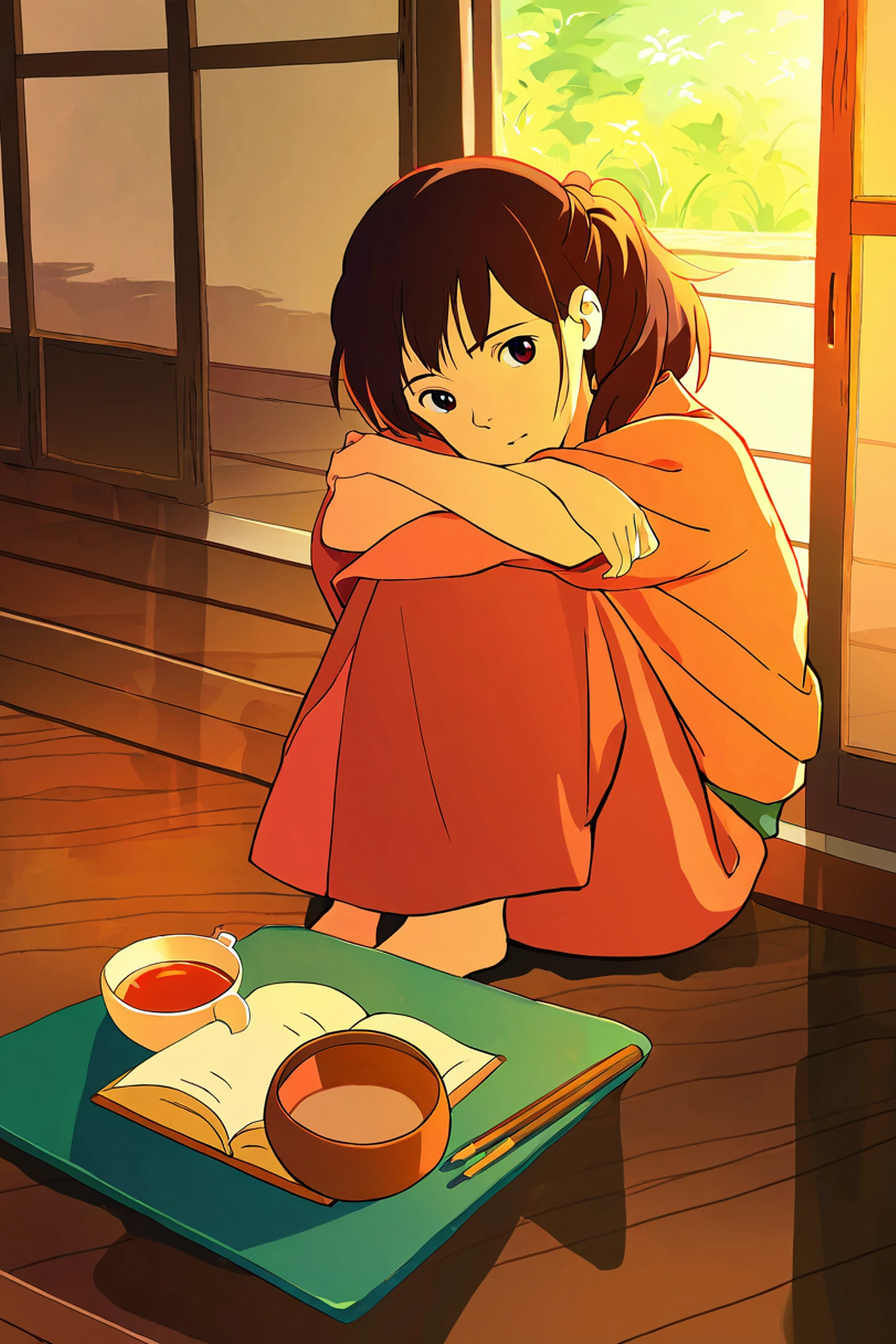 Girl Reading Engawa lofi wallpaper