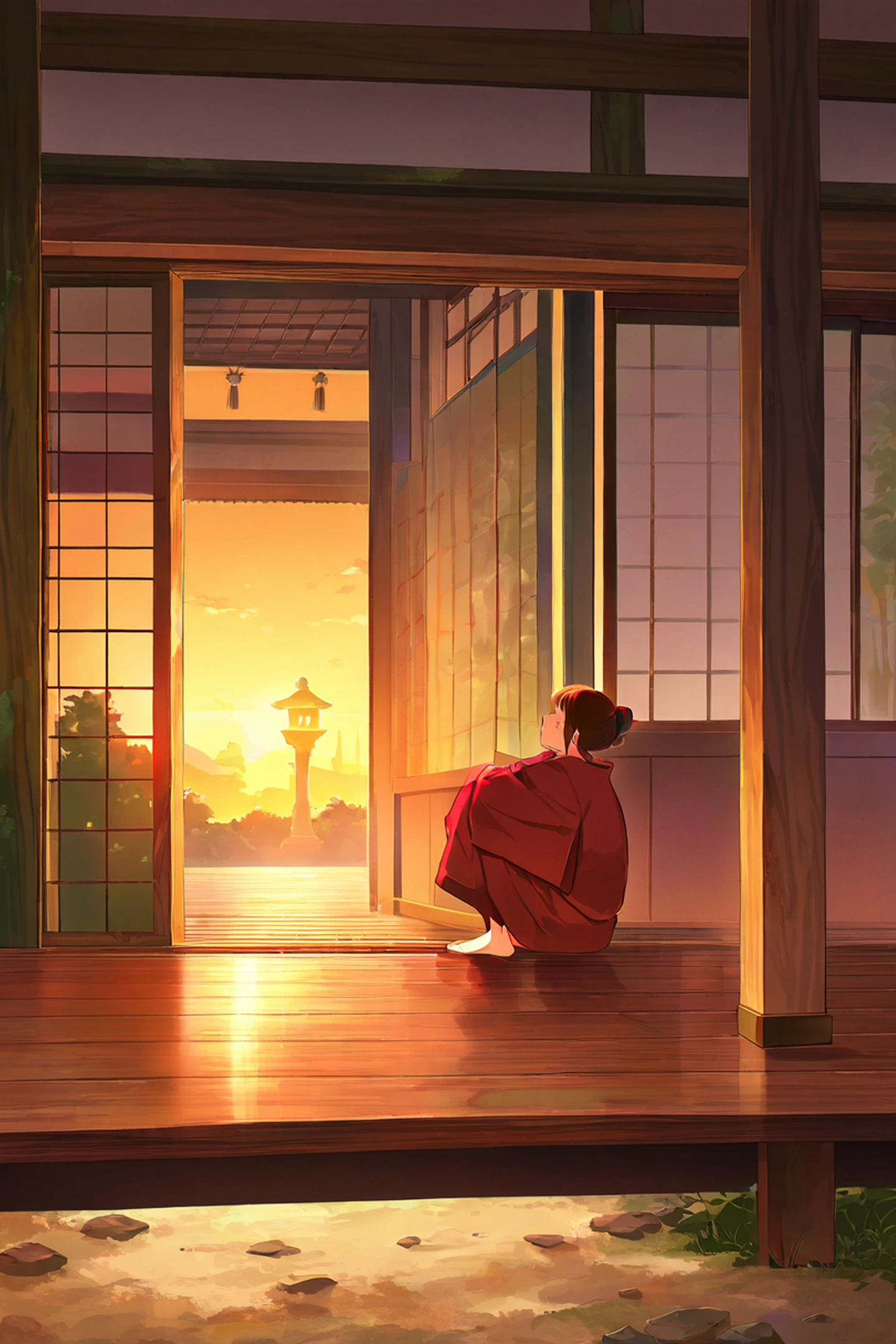 Girl Reading Engawa lofi wallpaper