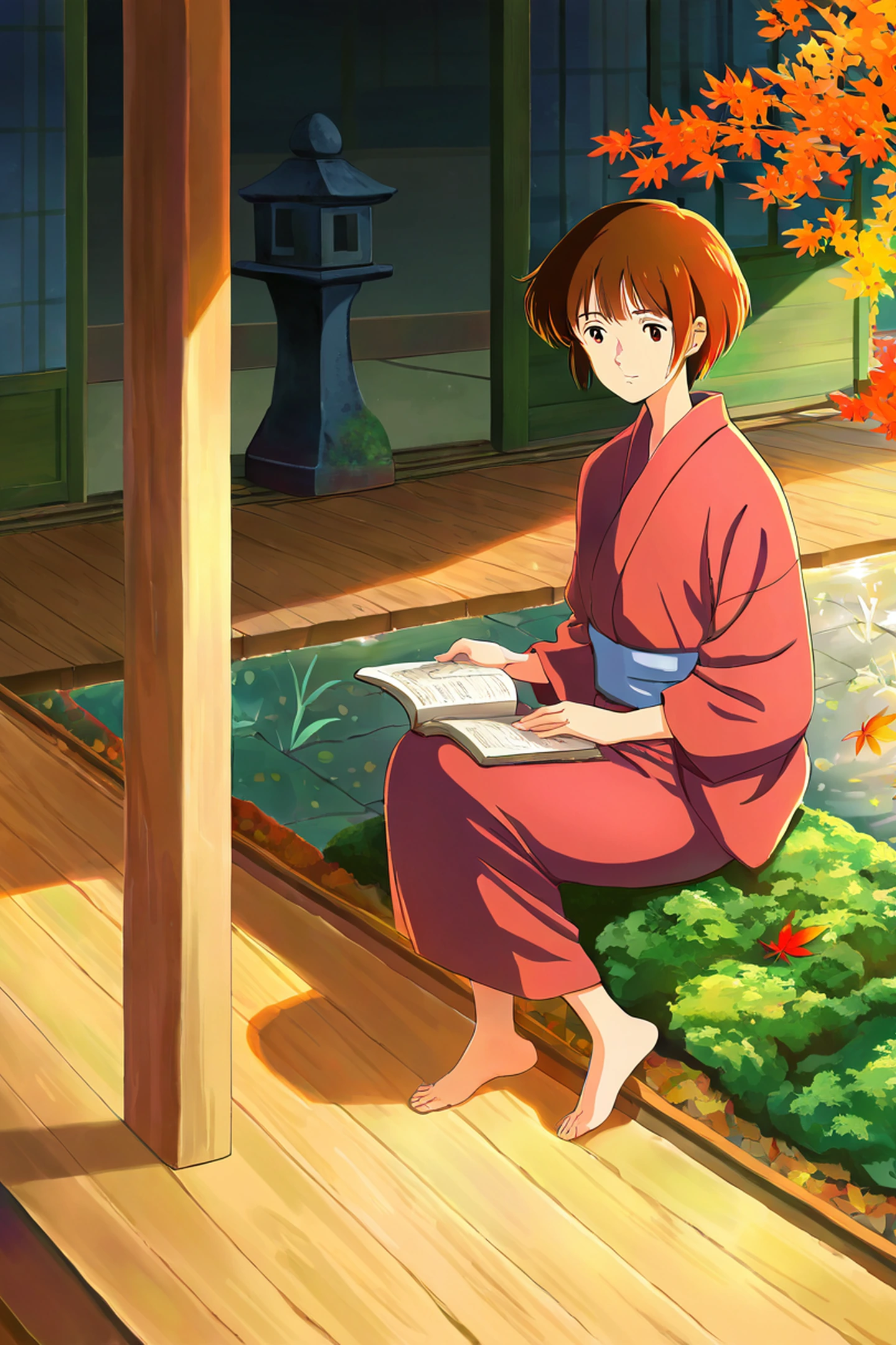 Girl Reading Engawa lofi wallpaper