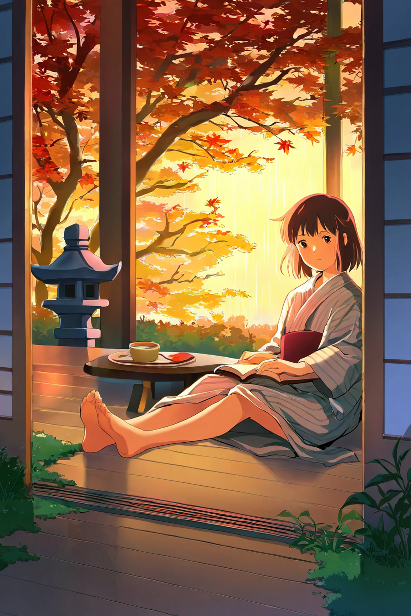 Girl Reading Engawa lofi wallpaper