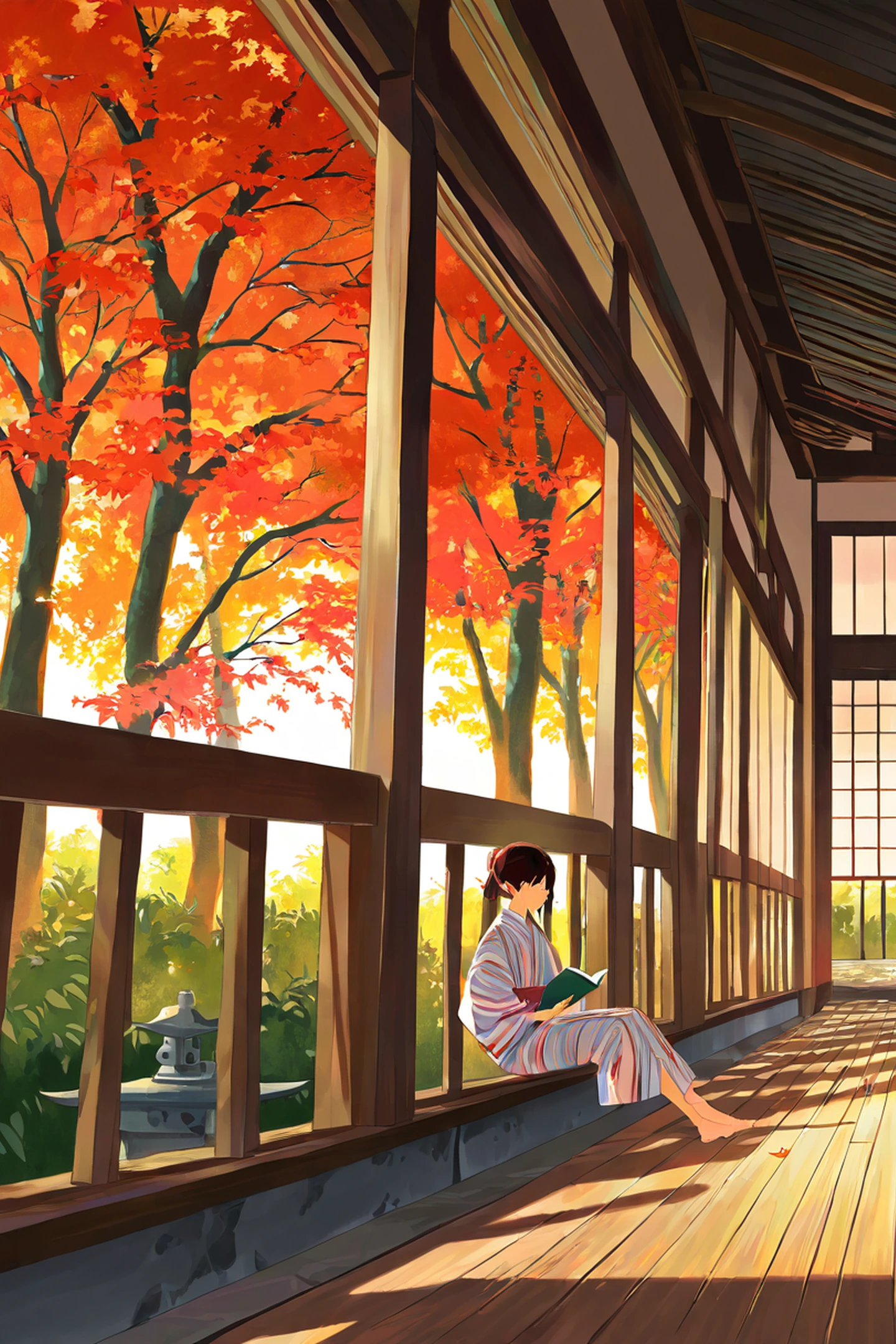 Girl Reading Engawa lofi wallpaper