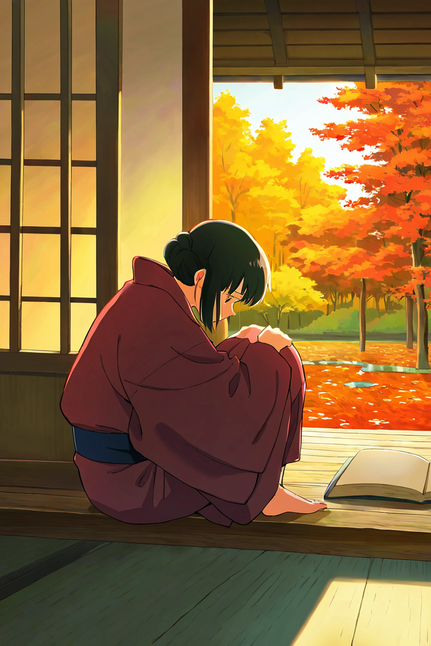 Girl Reading Engawa lofi wallpaper