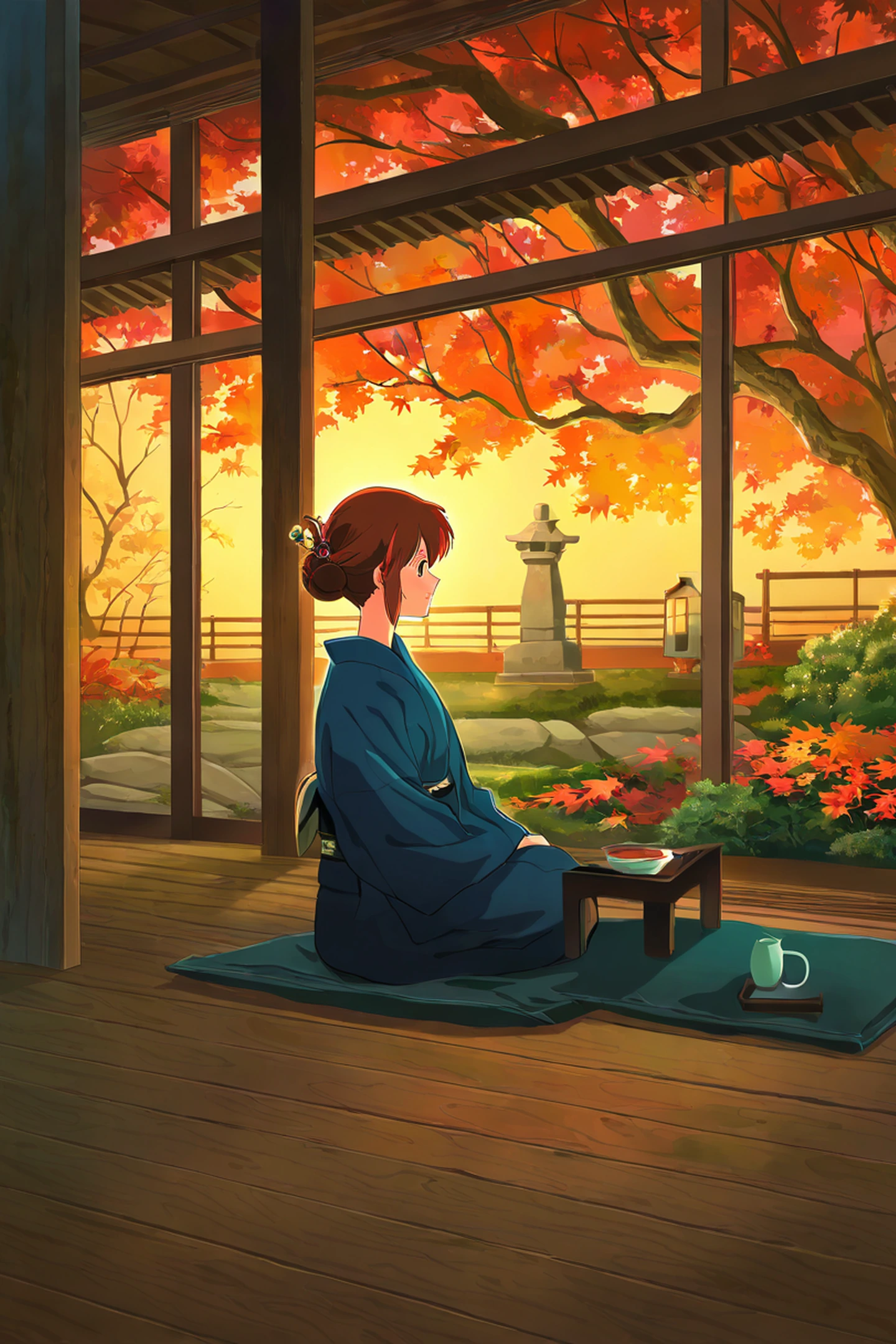 Girl Reading Engawa lofi wallpaper