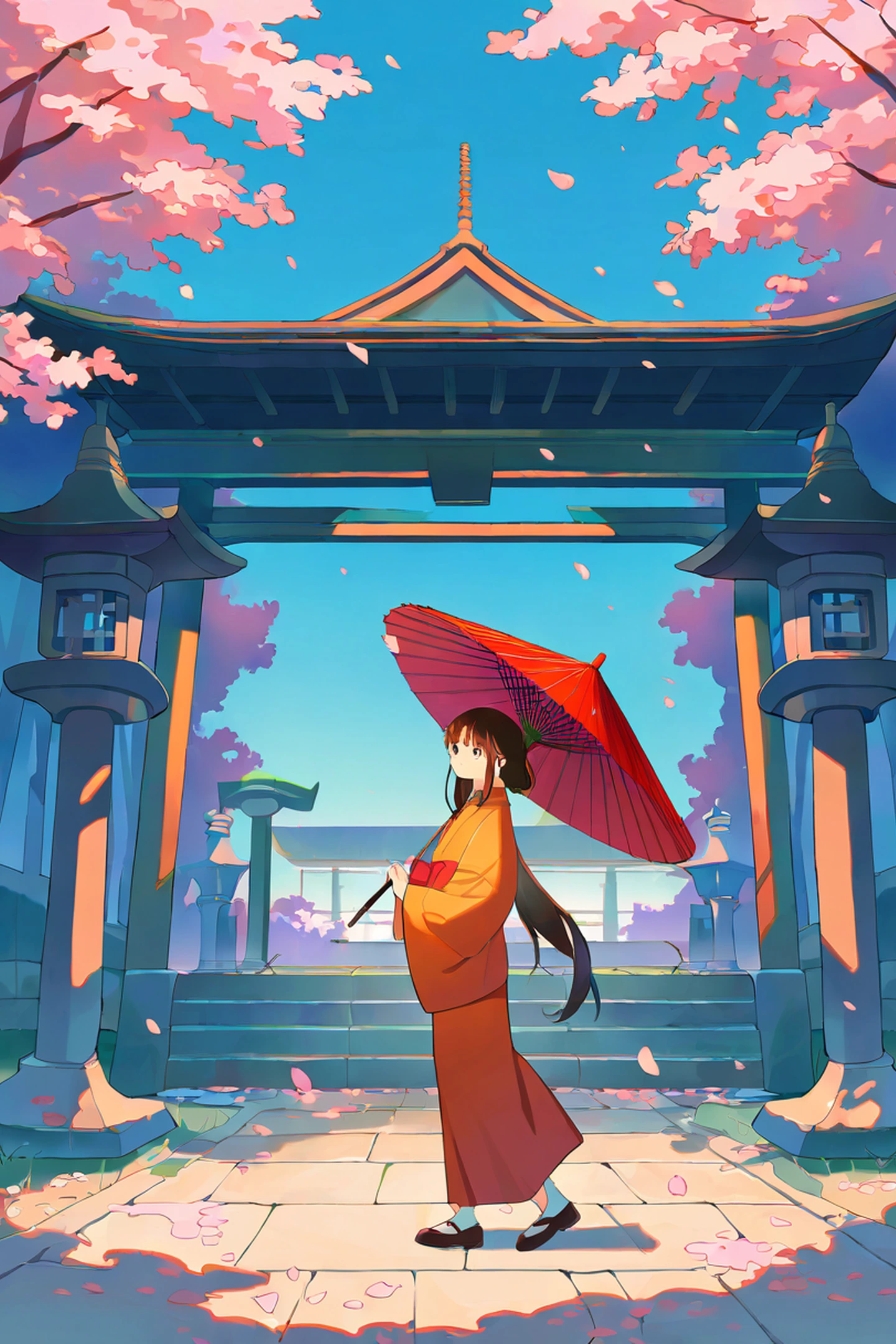 Girl Sakura Umbrella lofi wallpaper