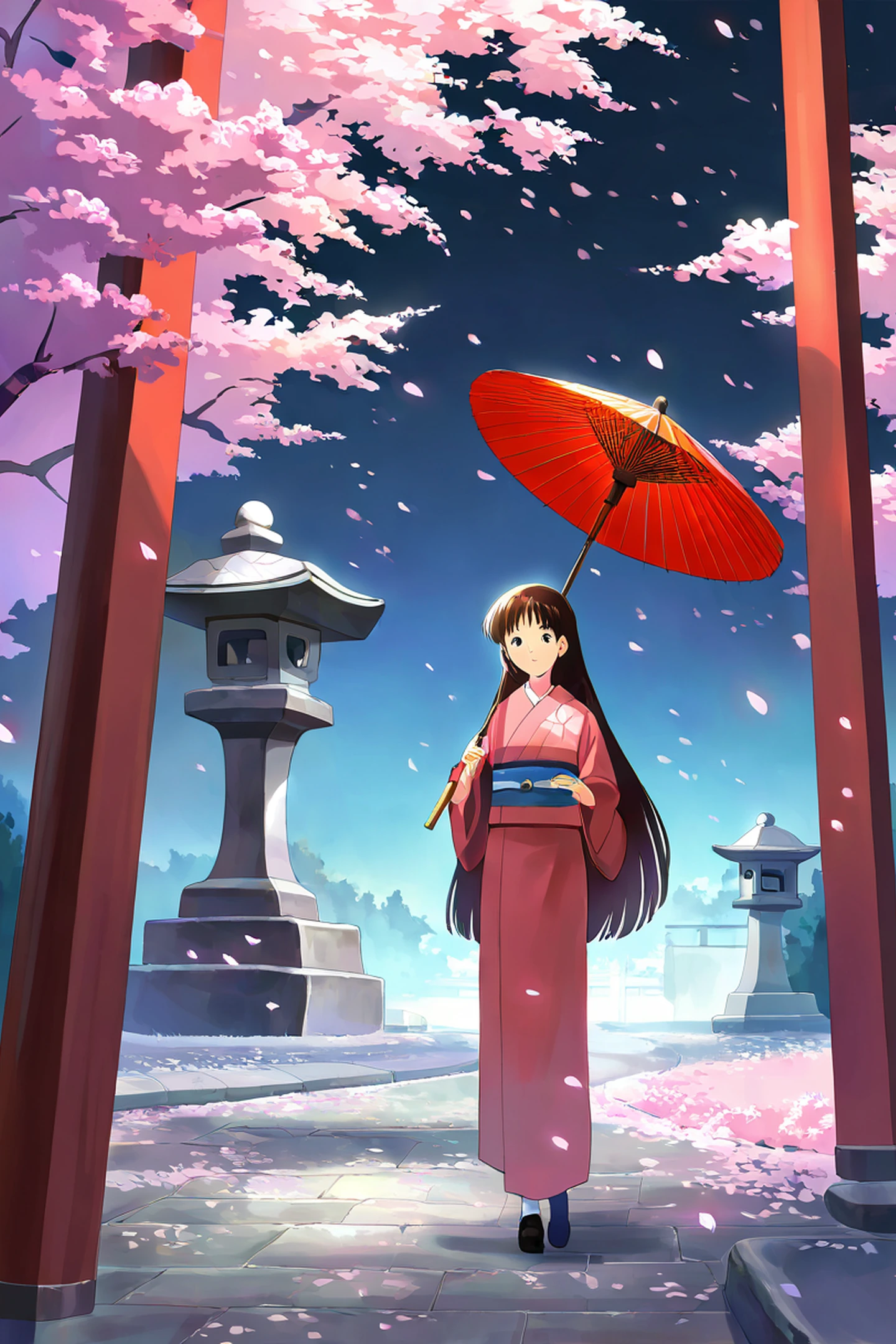 Girl Sakura Umbrella lofi wallpaper