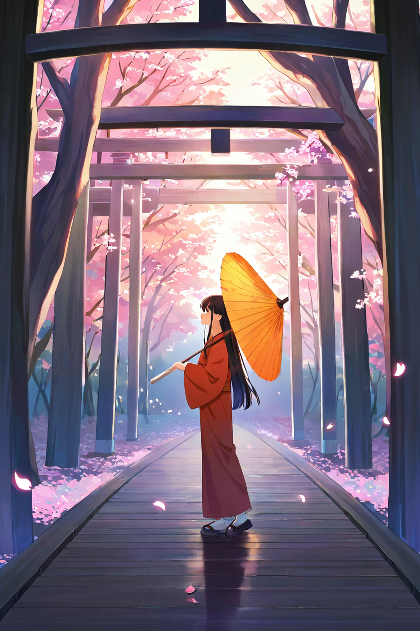 Girl Sakura Umbrella lofi wallpaper