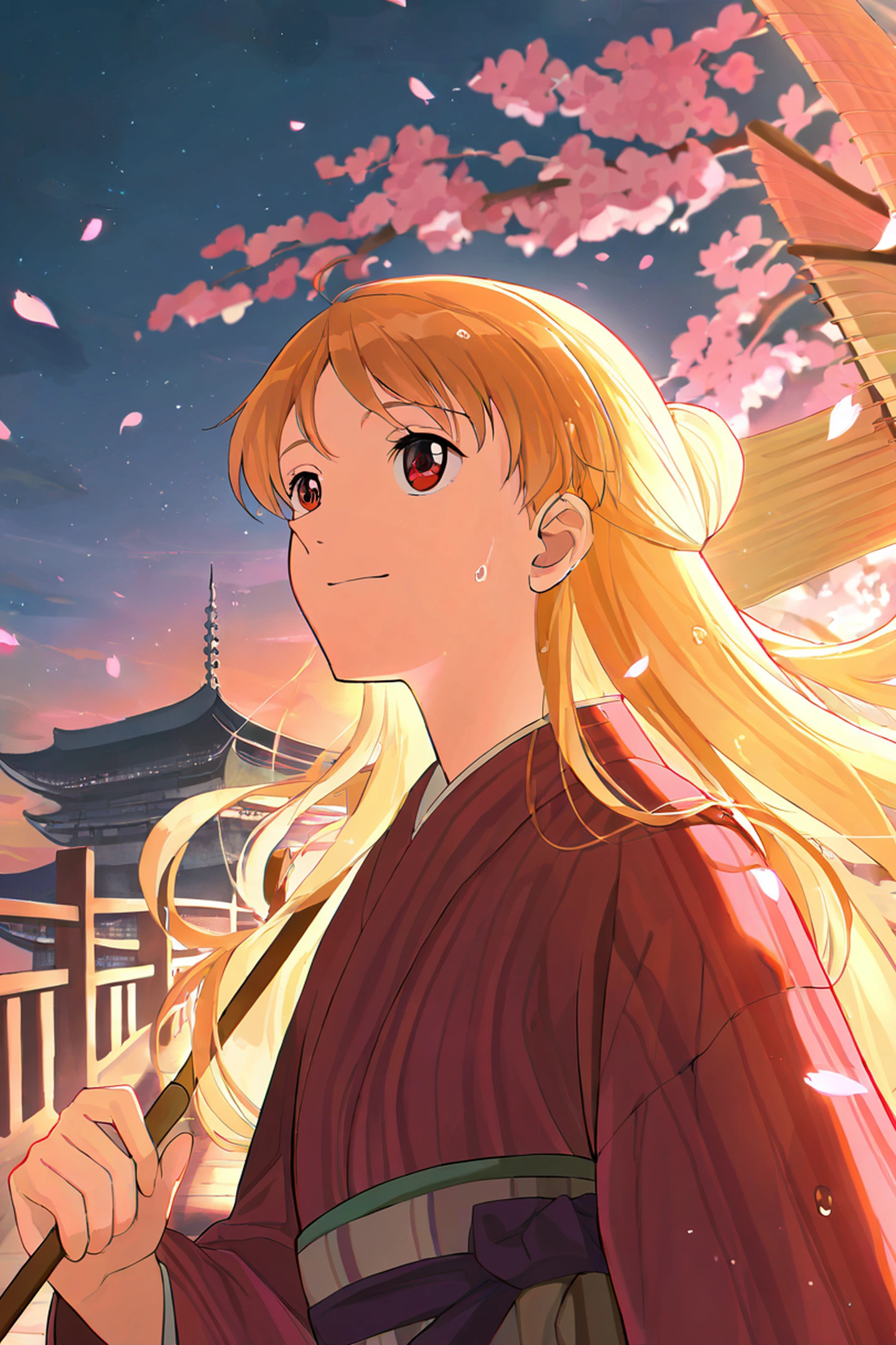 Girl Sakura Umbrella lofi wallpaper