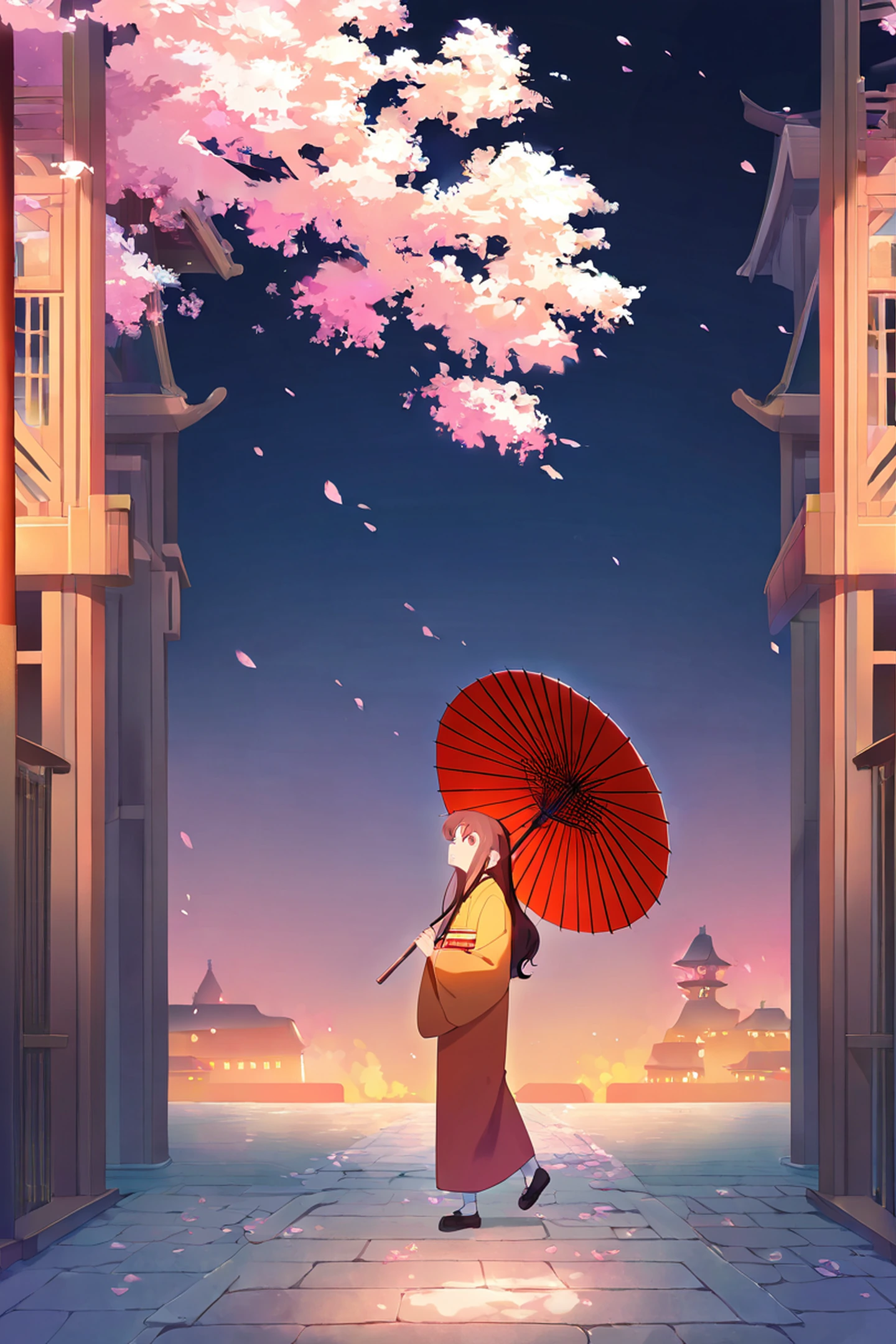 Girl Sakura Umbrella lofi wallpaper