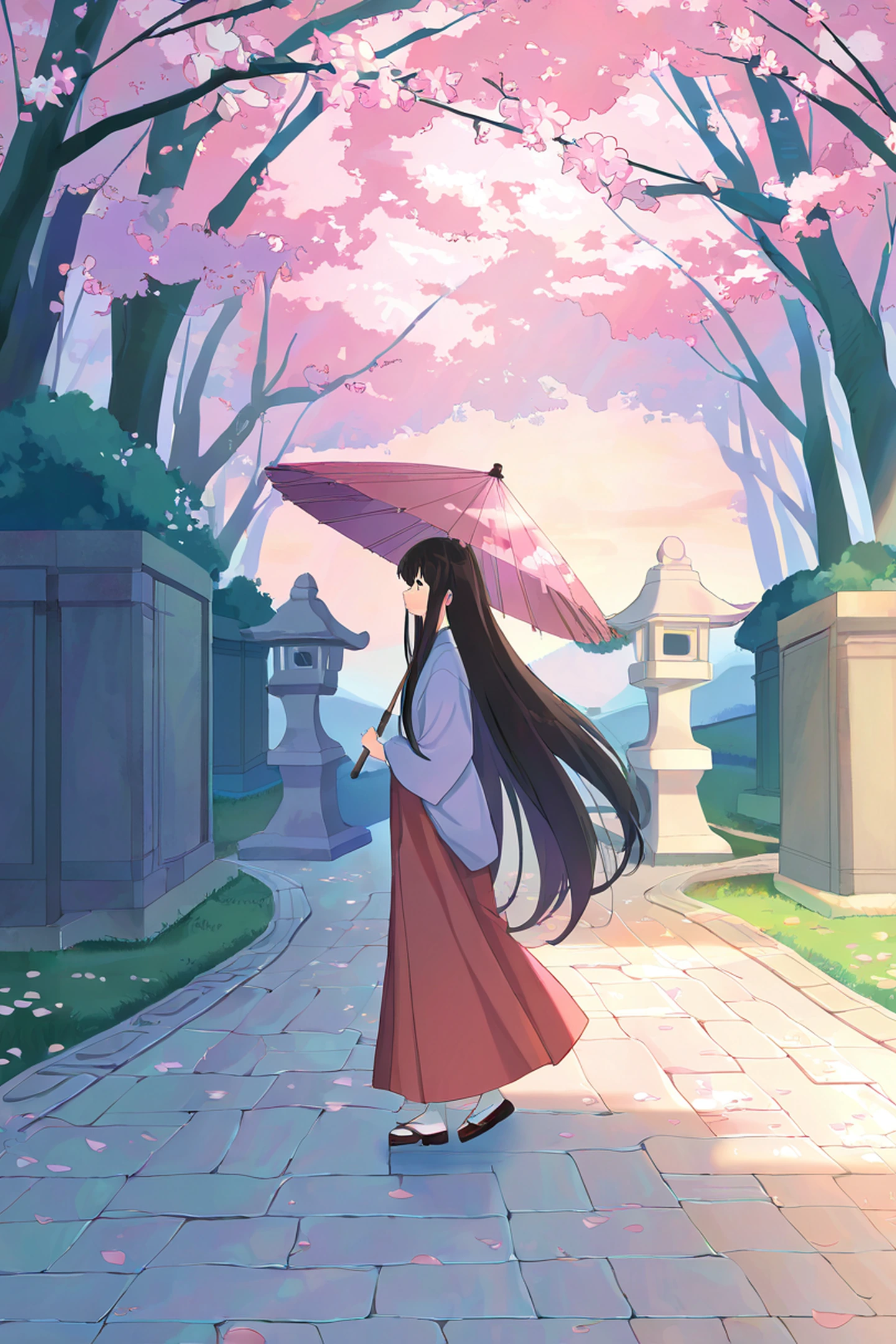 Girl Sakura Umbrella lofi wallpaper