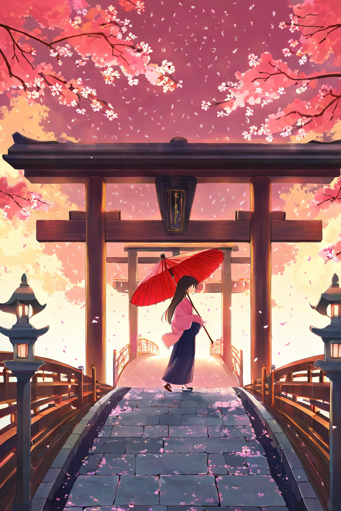 Girl Sakura Umbrella lofi wallpaper