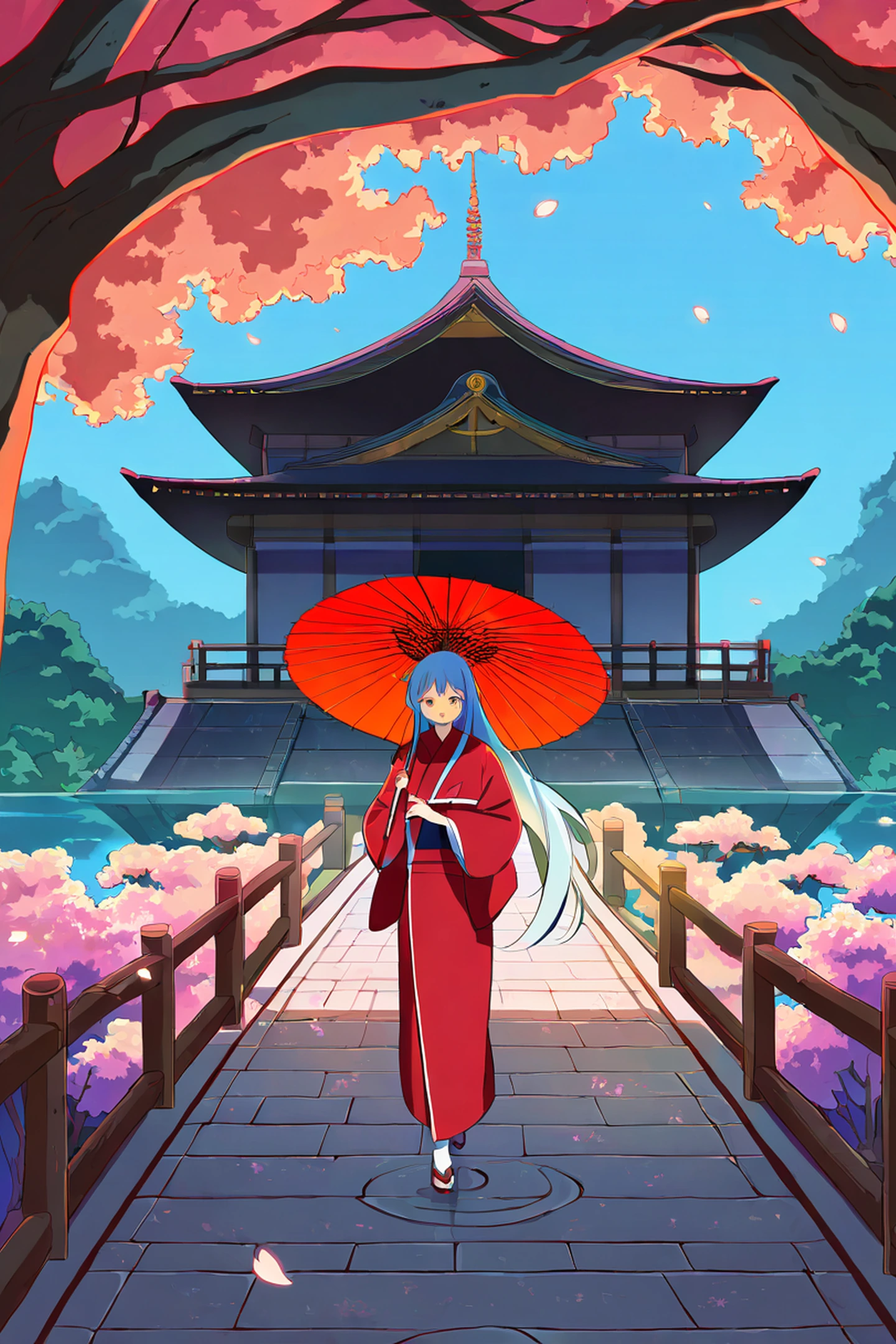 Girl Sakura Umbrella lofi wallpaper