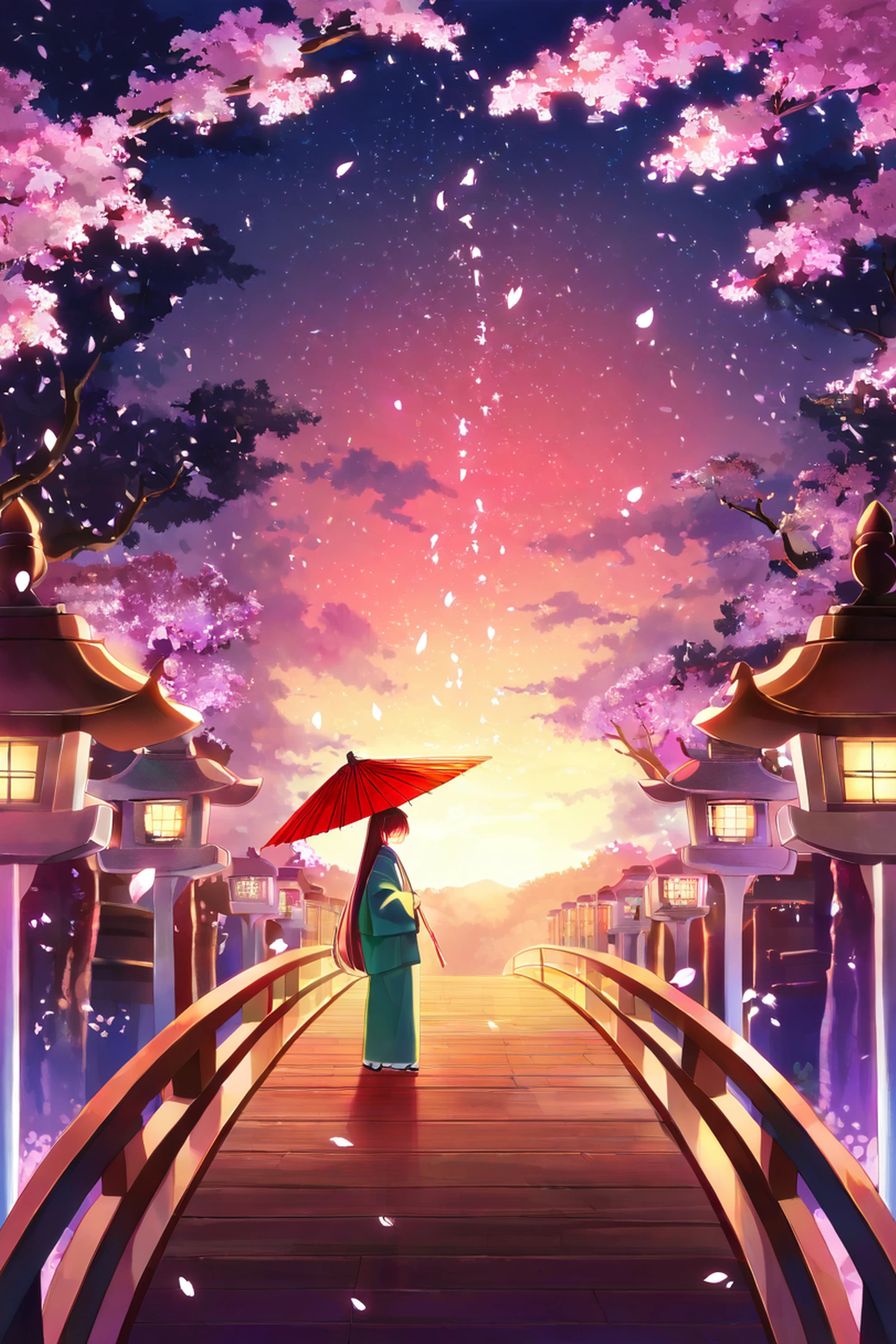 Girl Sakura Umbrella lofi wallpaper