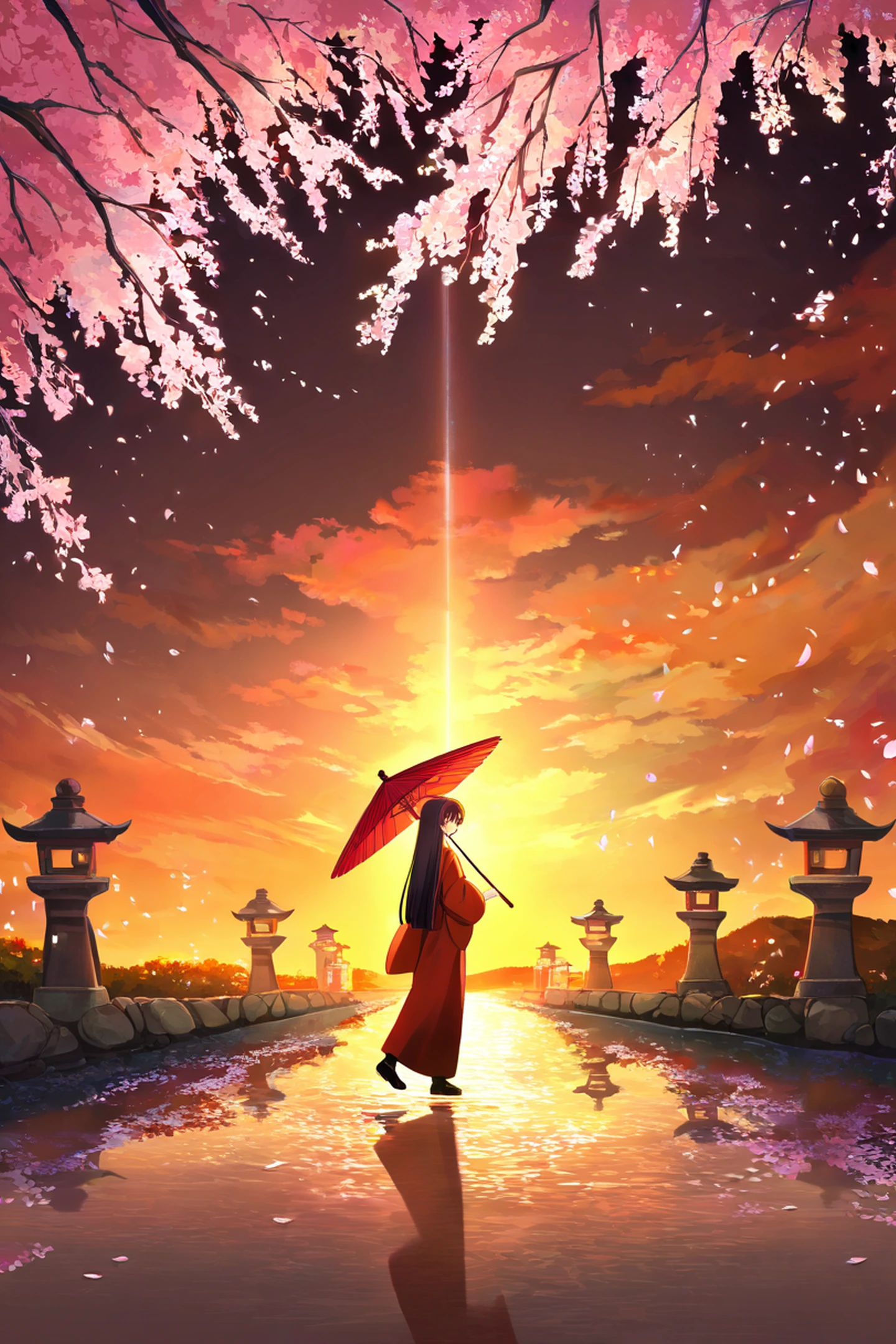 Girl Sakura Umbrella lofi wallpaper