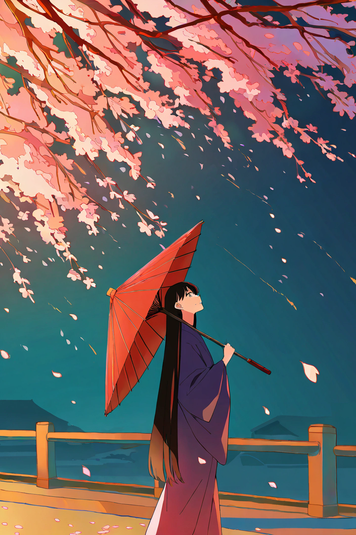 Girl Sakura Umbrella lofi wallpaper