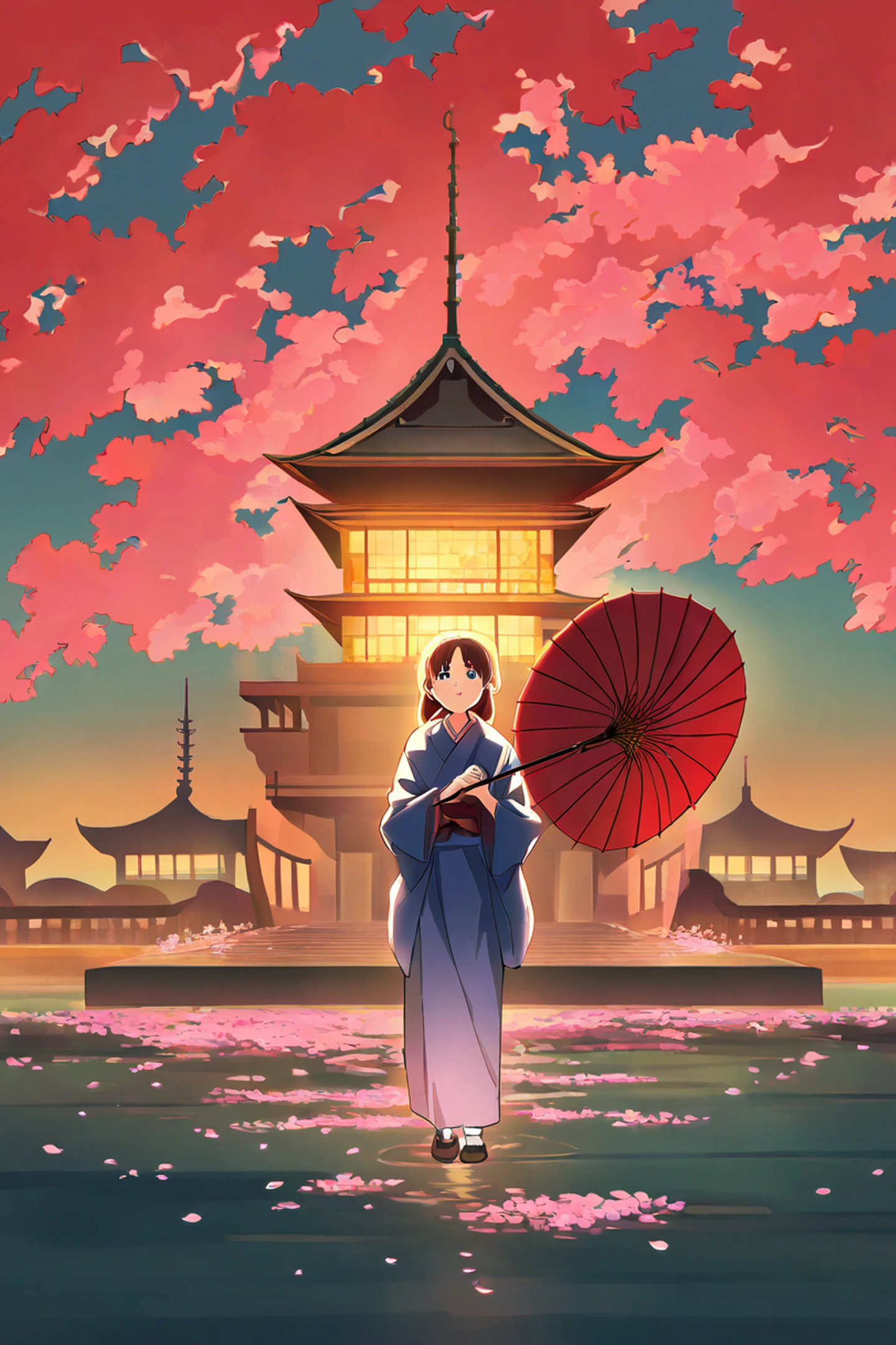 Girl Sakura Umbrella lofi wallpaper