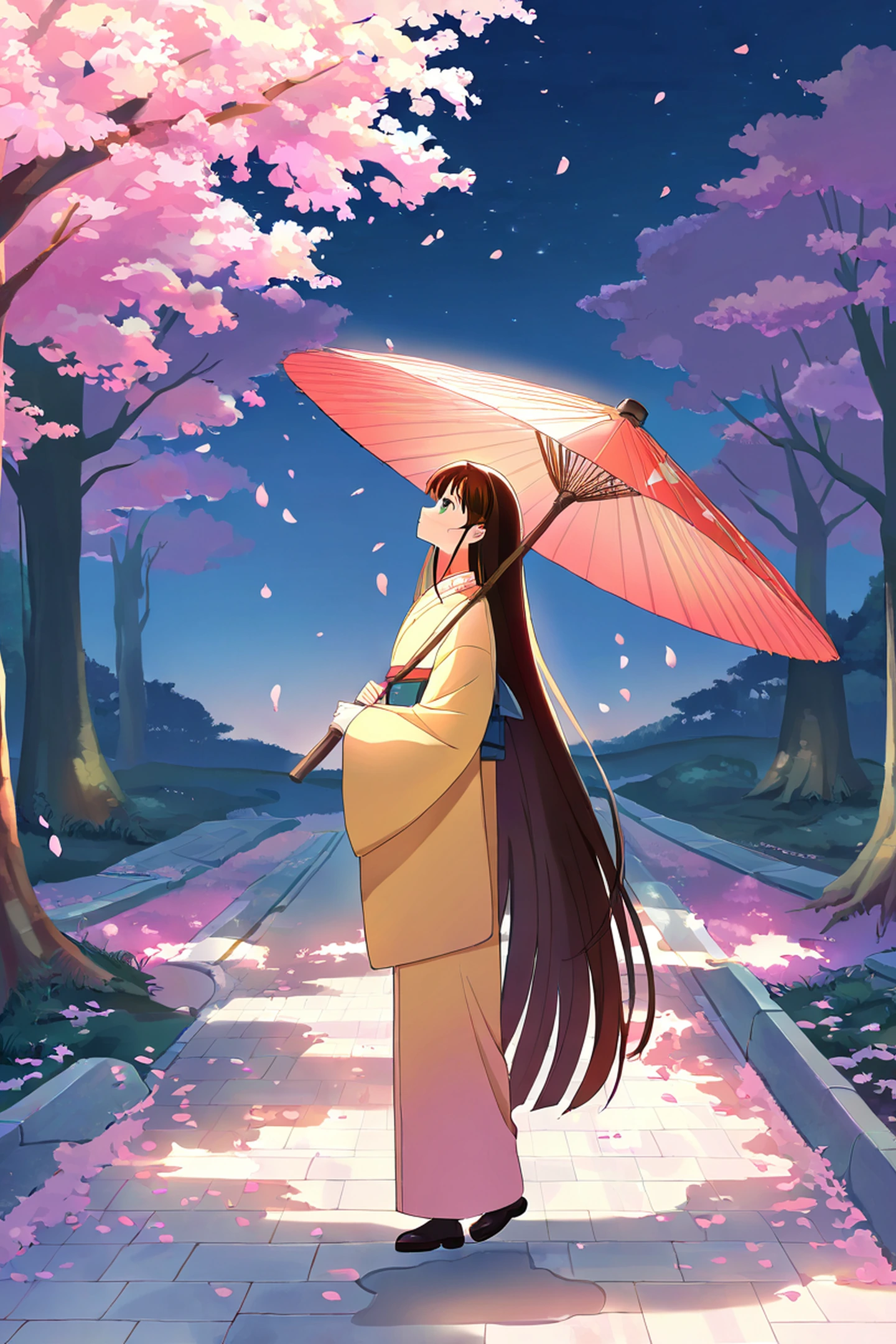 Girl Sakura Umbrella lofi wallpaper