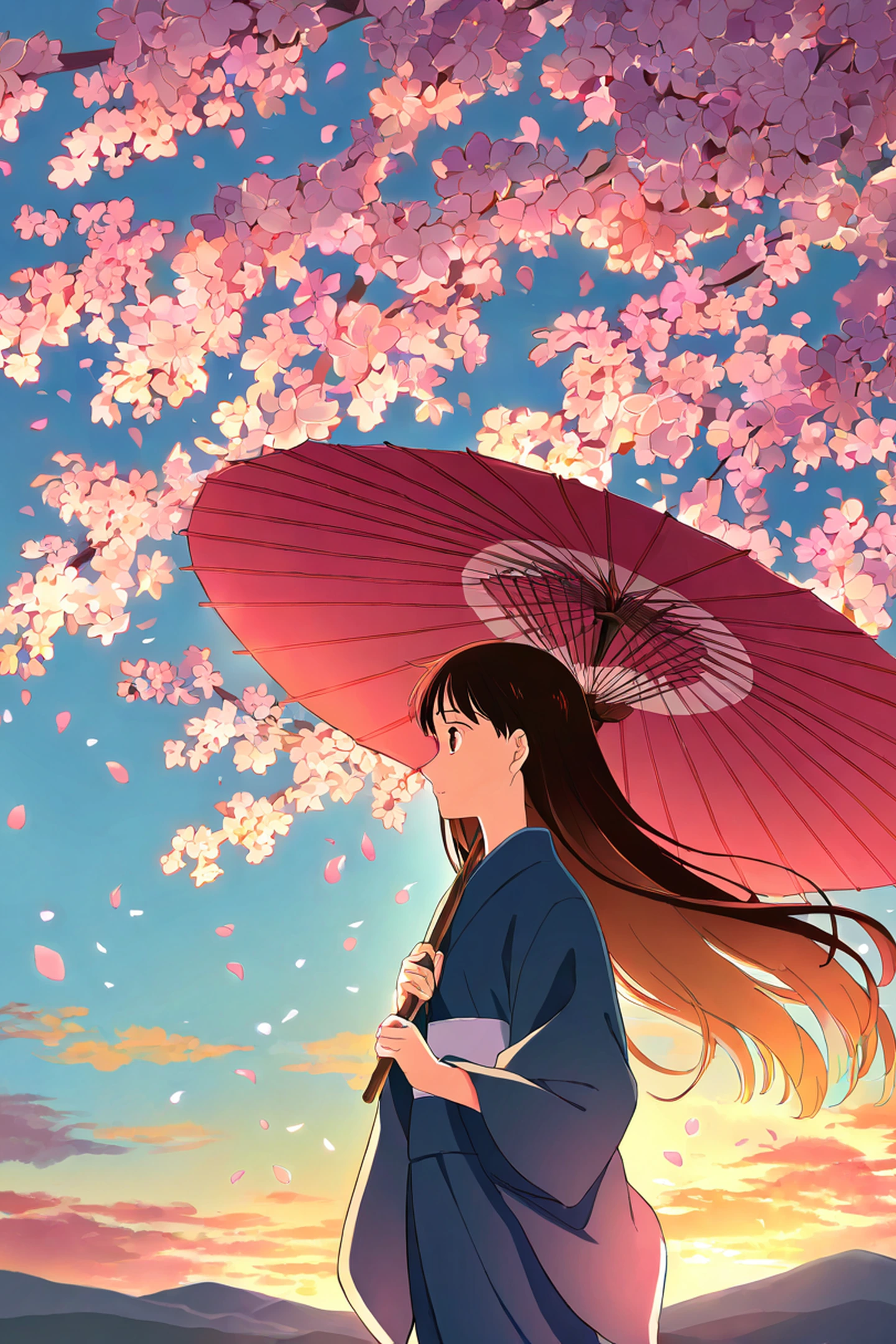 Girl Sakura Umbrella lofi wallpaper