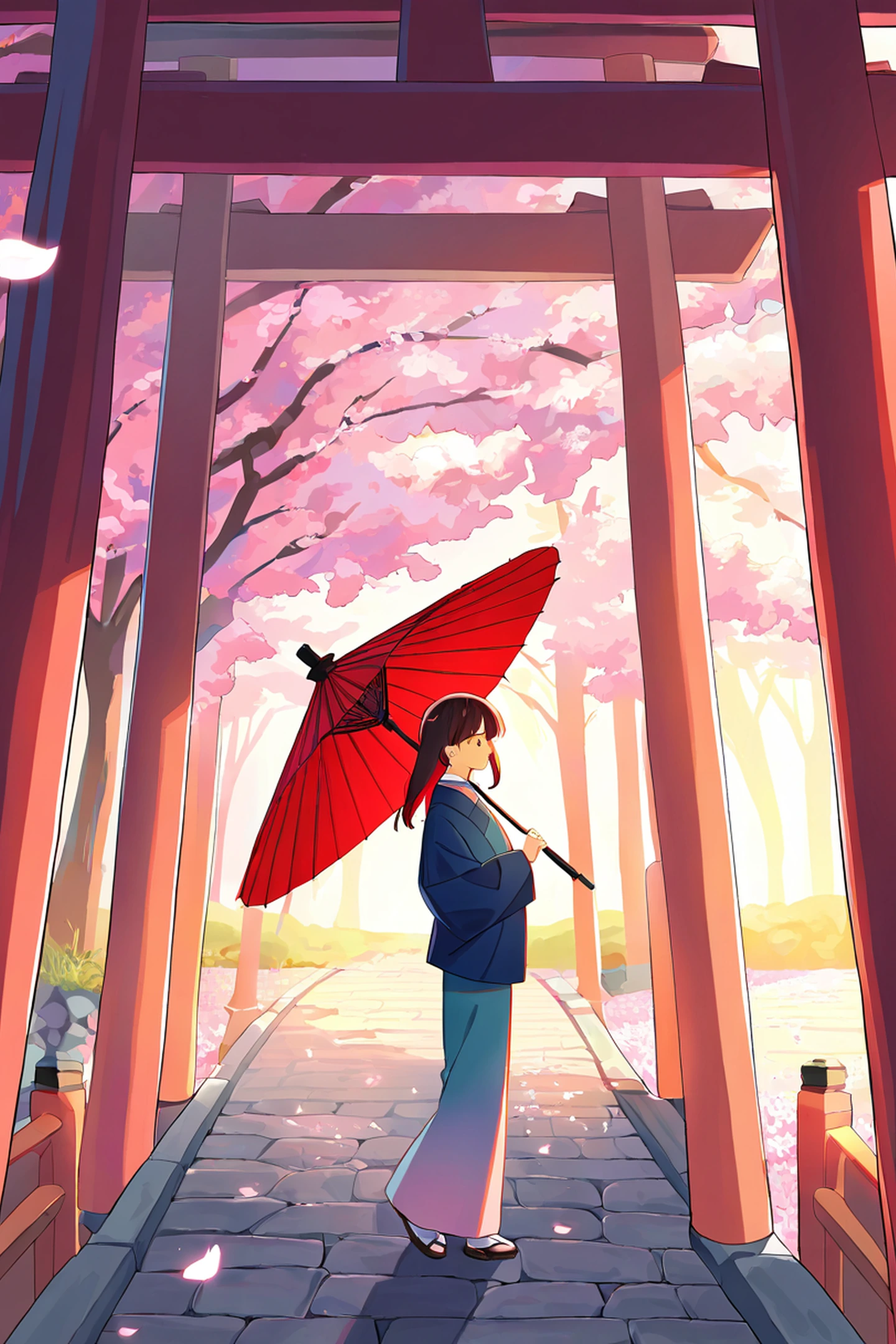 Girl Sakura Umbrella lofi wallpaper