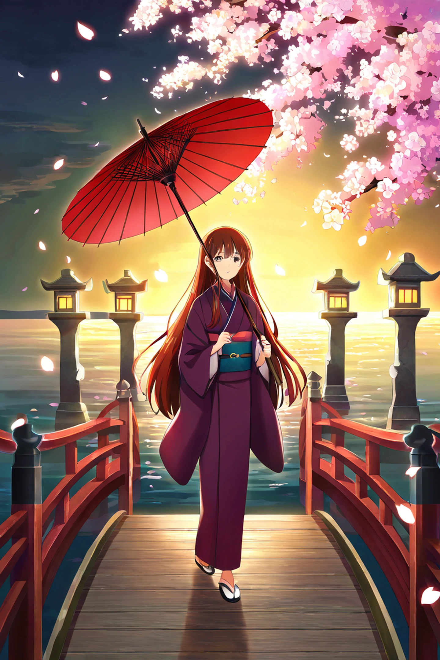 Girl Sakura Umbrella lofi wallpaper