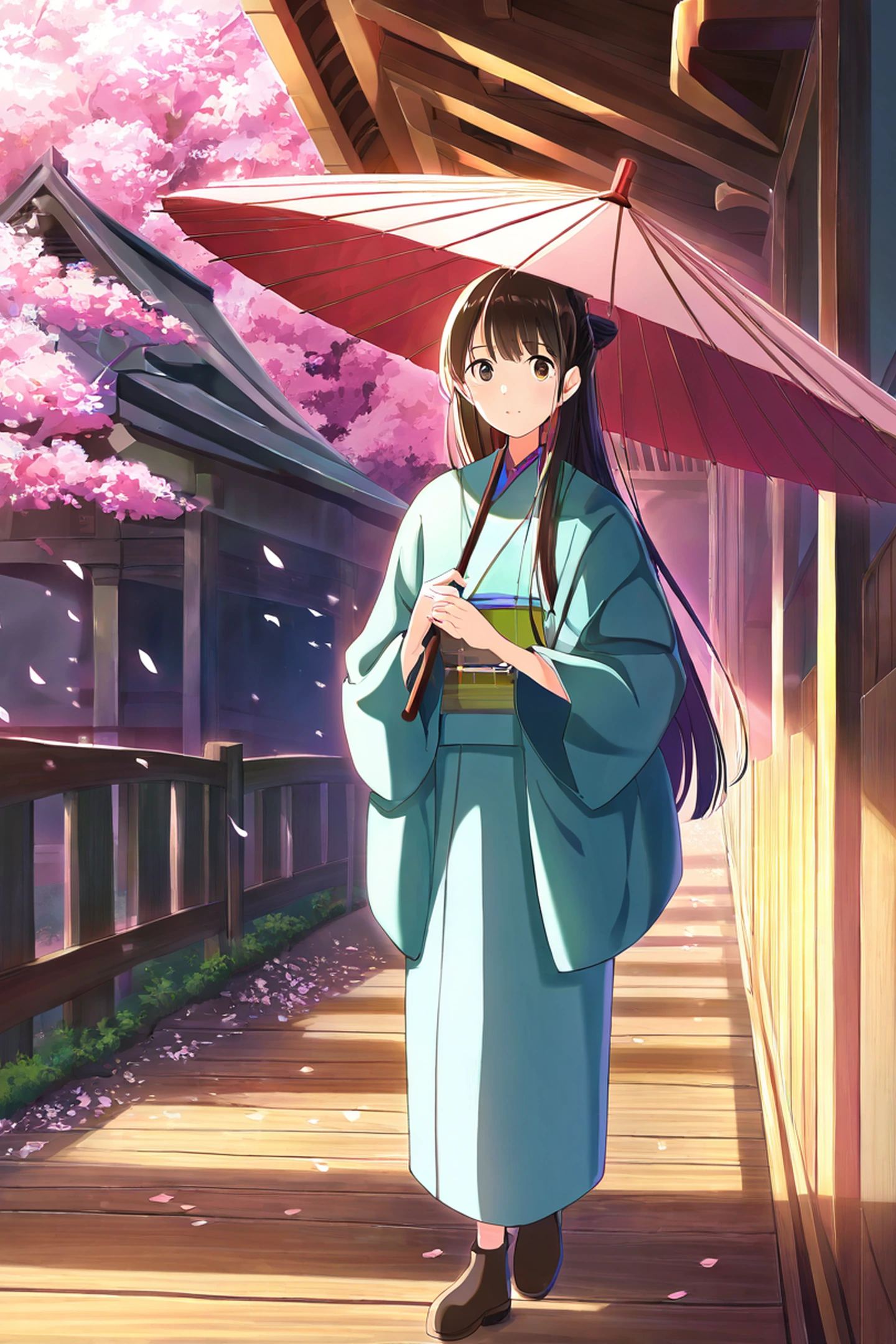 Girl Sakura Umbrella lofi wallpaper