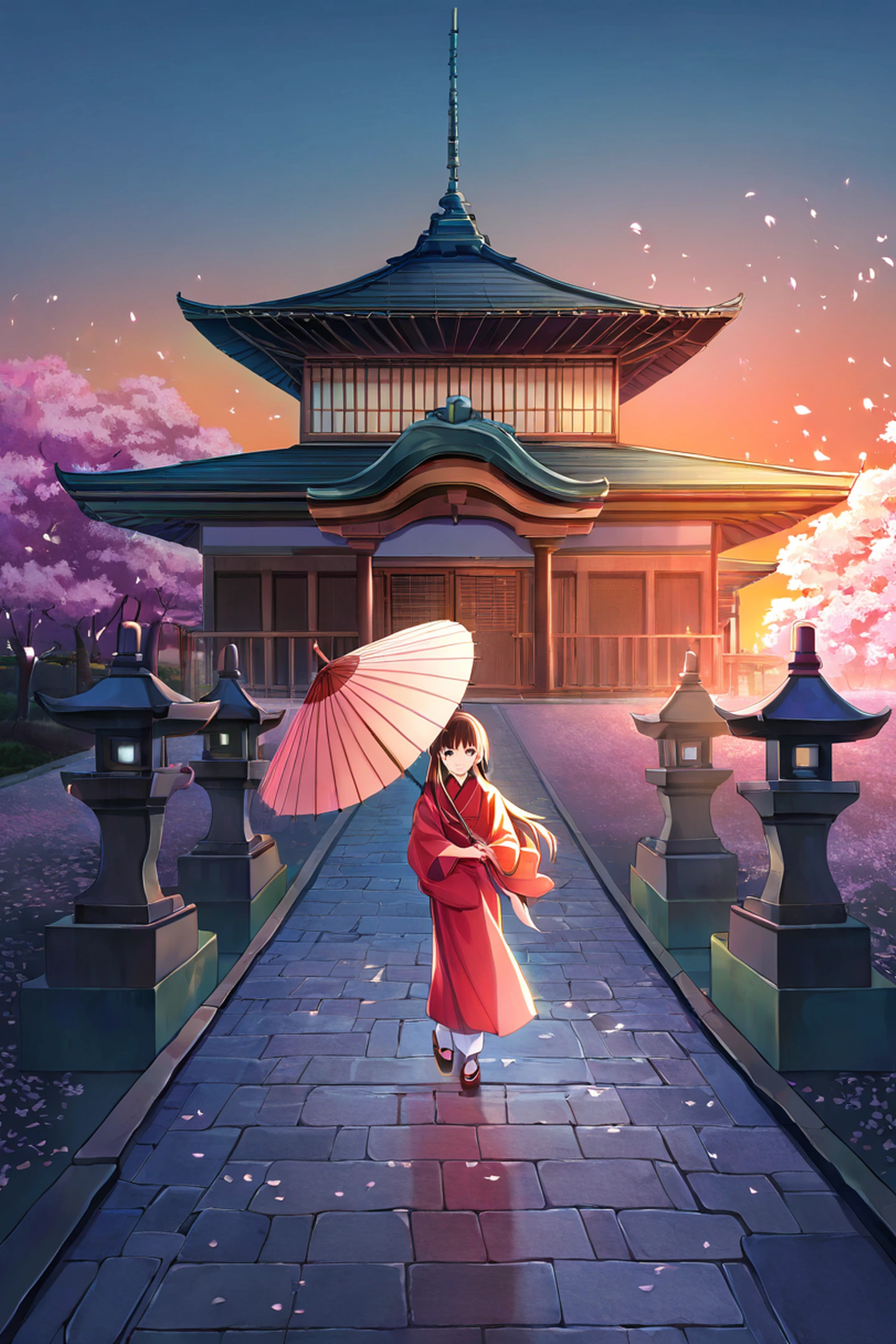 Girl Sakura Umbrella lofi wallpaper