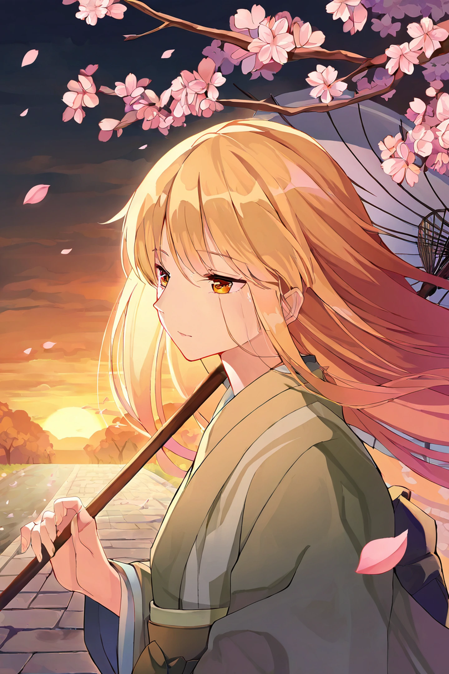 Girl Sakura Umbrella lofi wallpaper