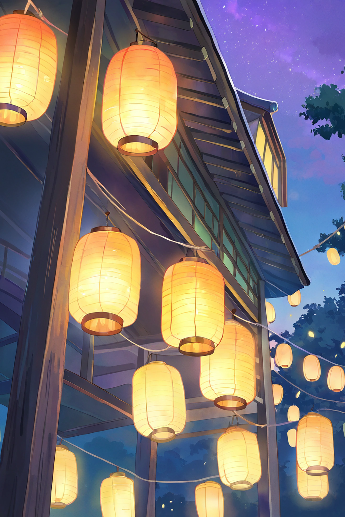 lantern festival night lofi wallpaper