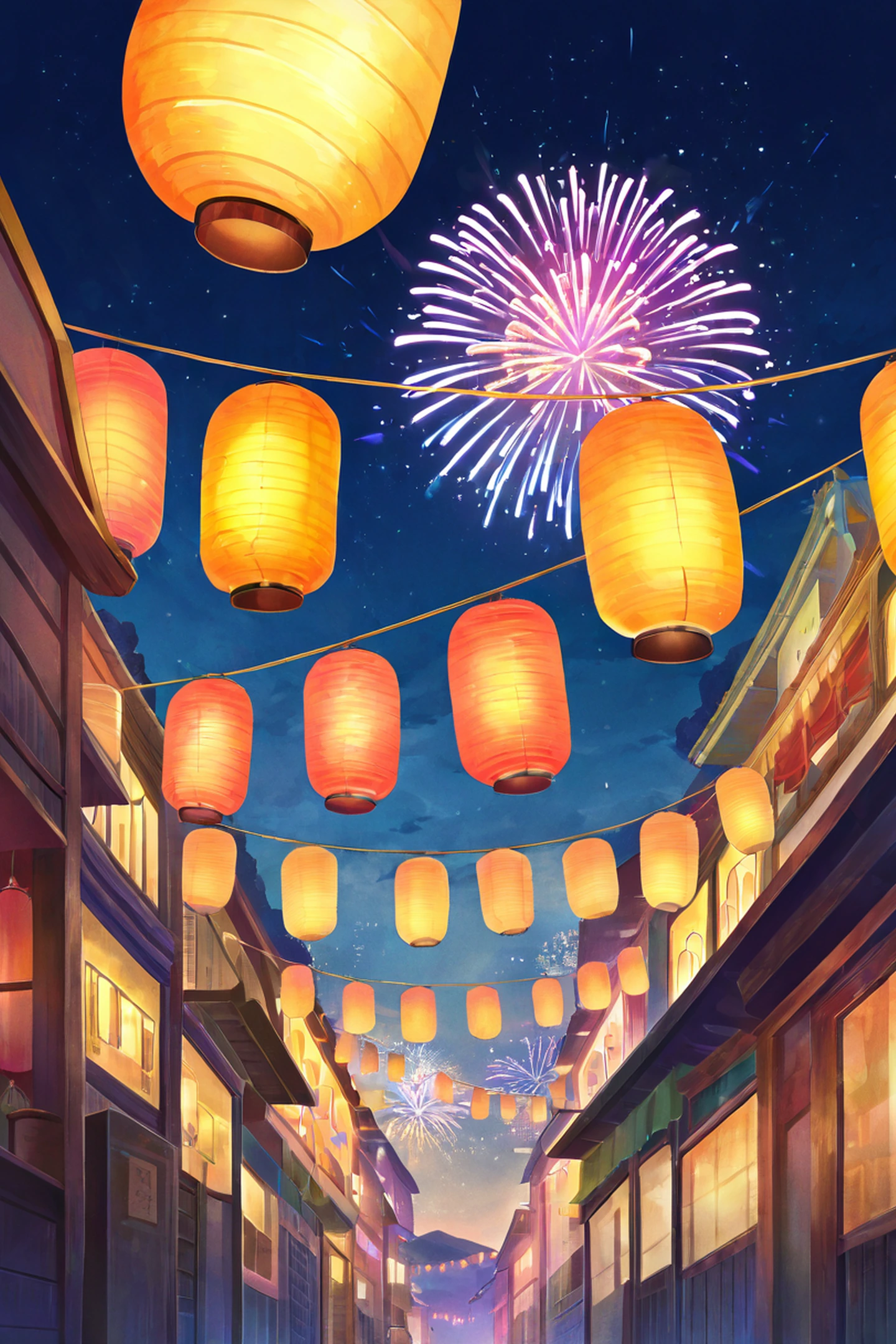 lantern festival night lofi wallpaper