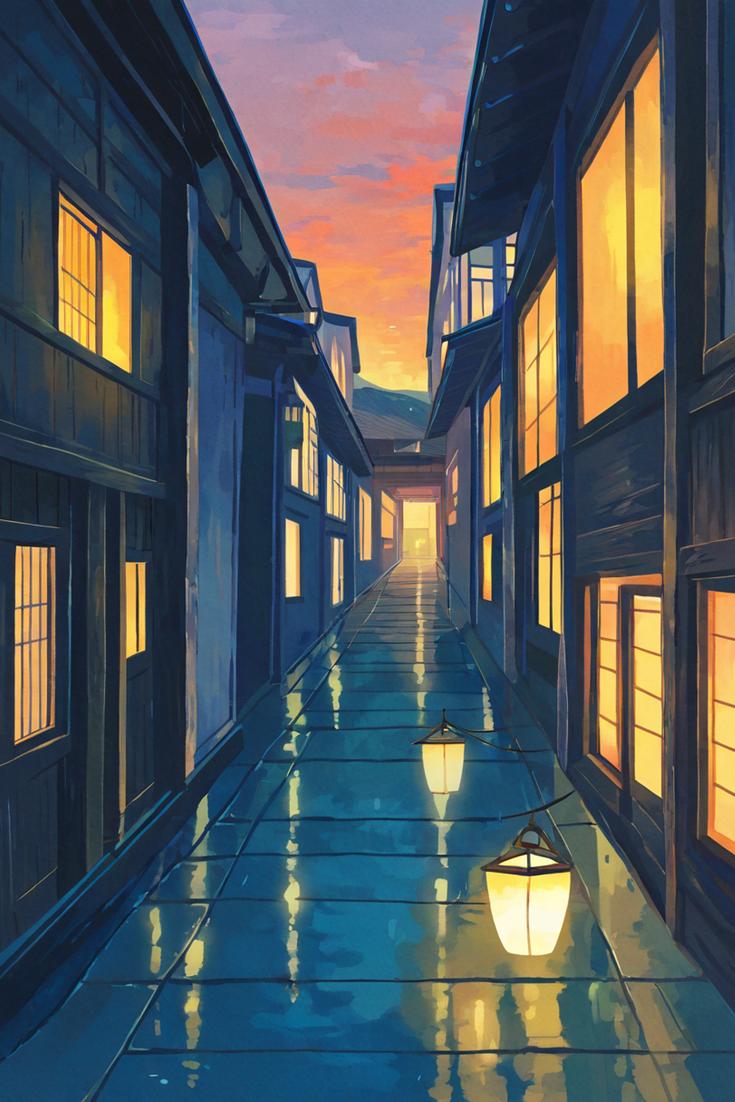 Old Alley Rain lofi wallpaper