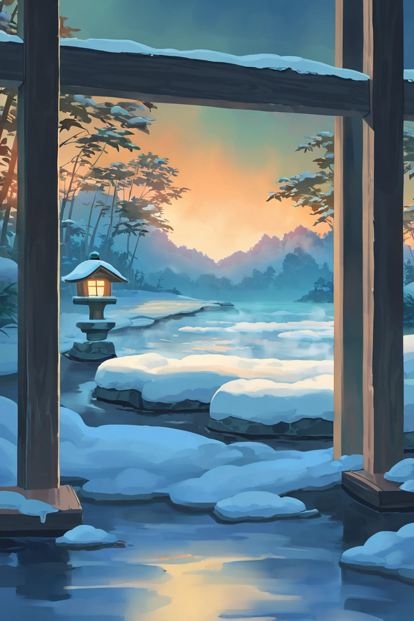onsen winter lofi wallpaper