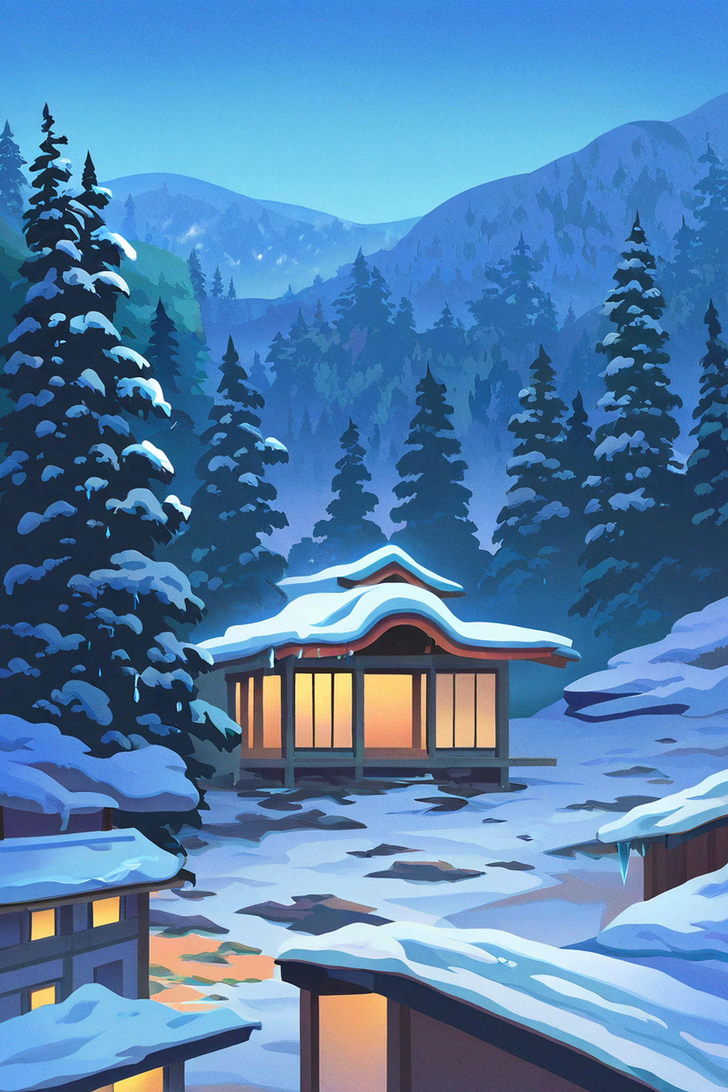 Onsen Winter lofi wallpaper