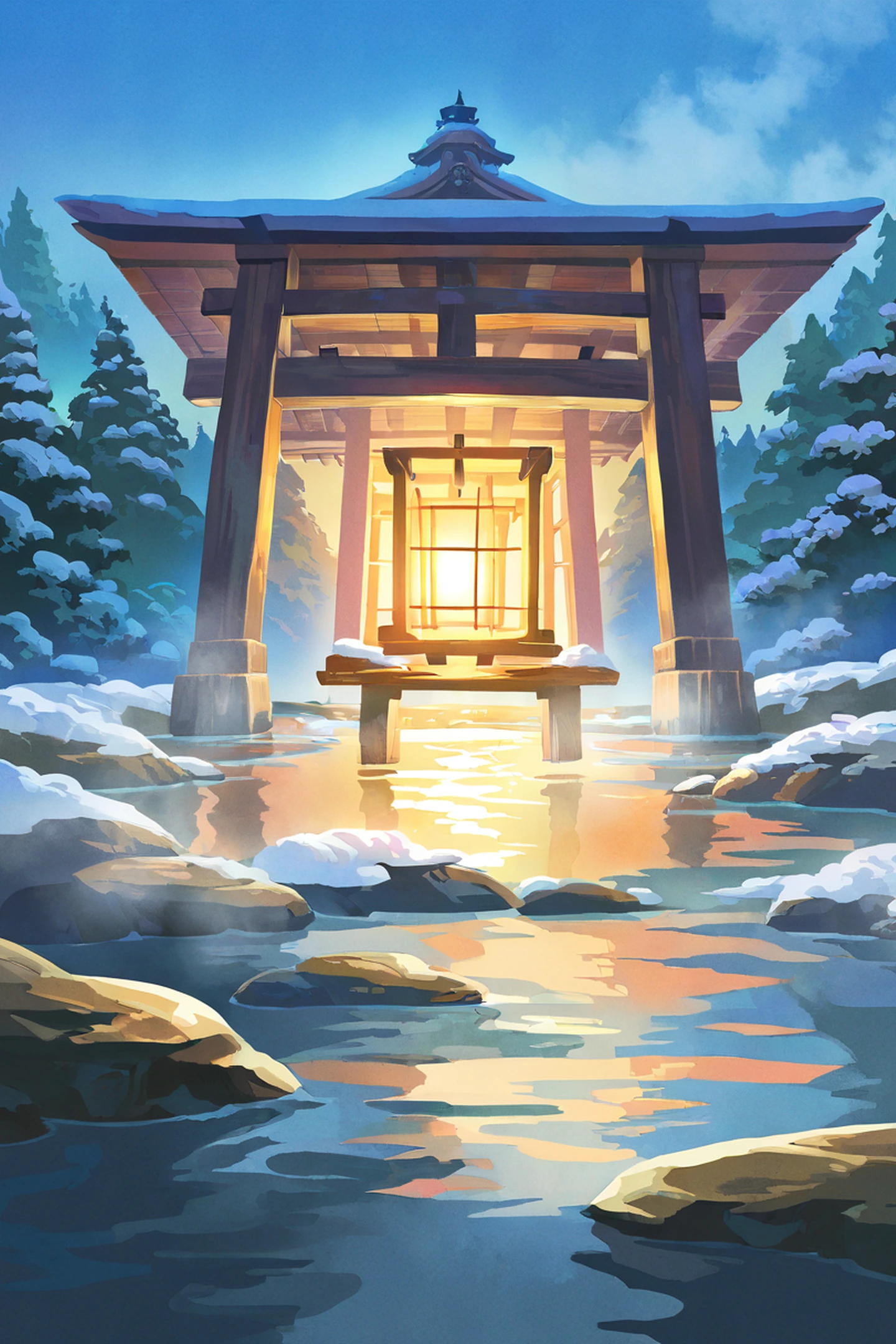 onsen winter lofi wallpaper