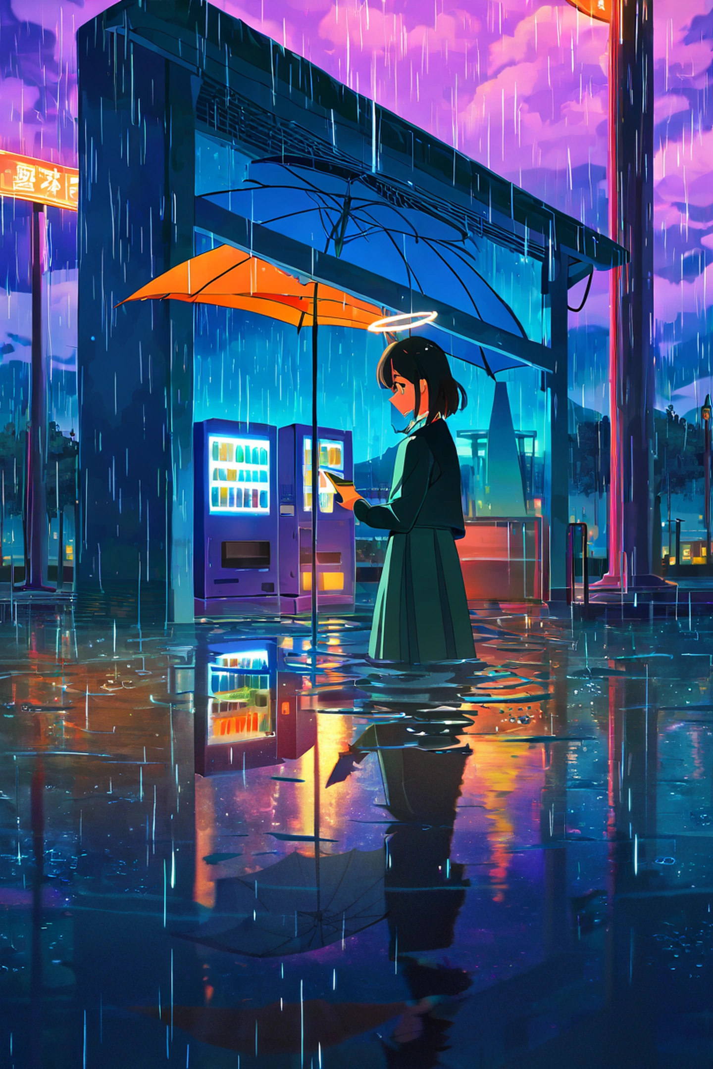 Rainy Bus Stop lofi wallpaper
