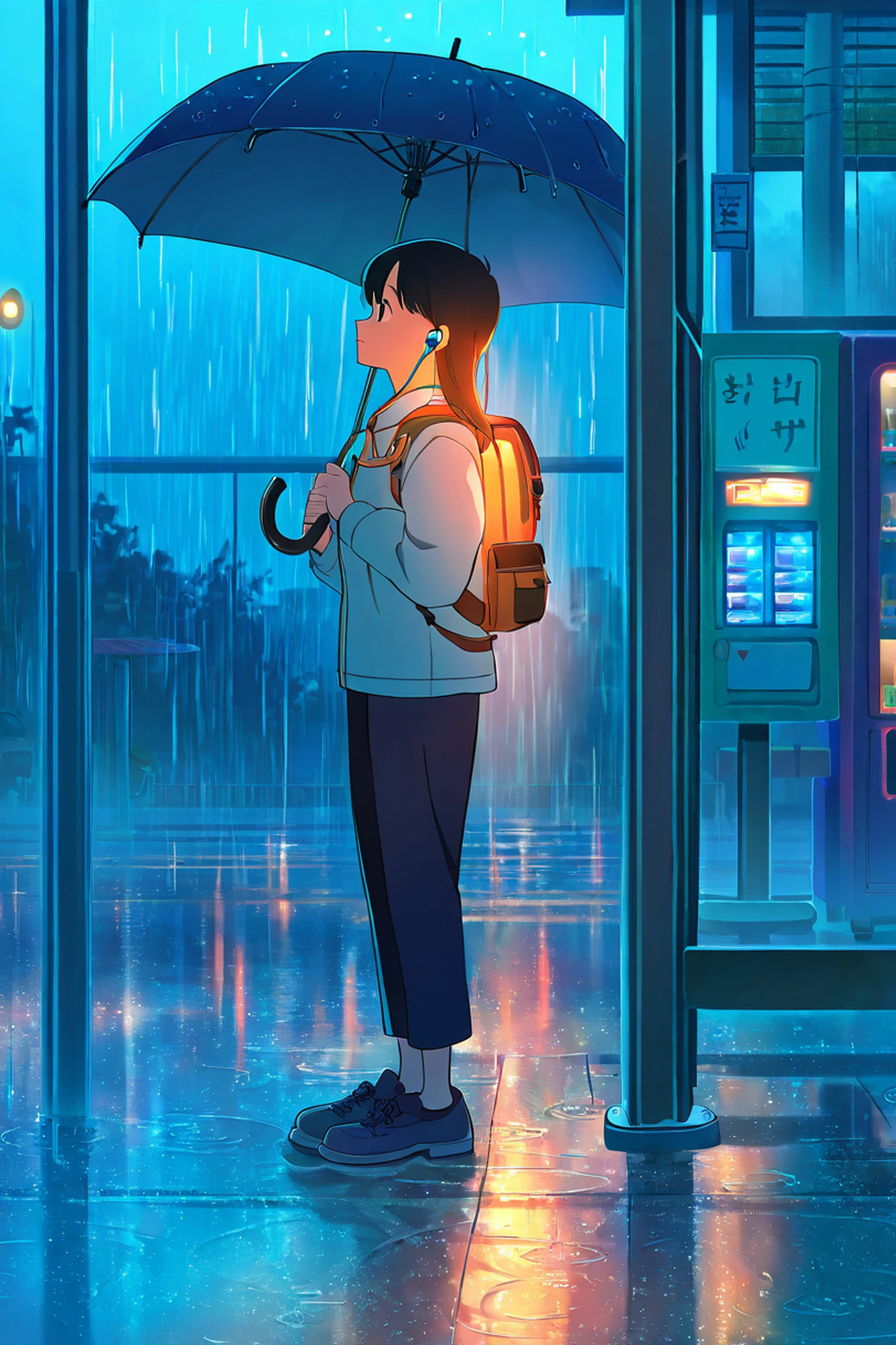 Rainy Bus Stop lofi wallpaper