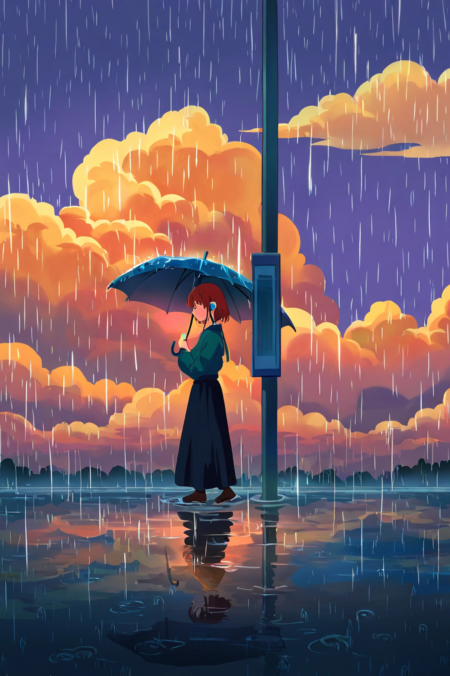 rainy bus stop lofi wallpaper