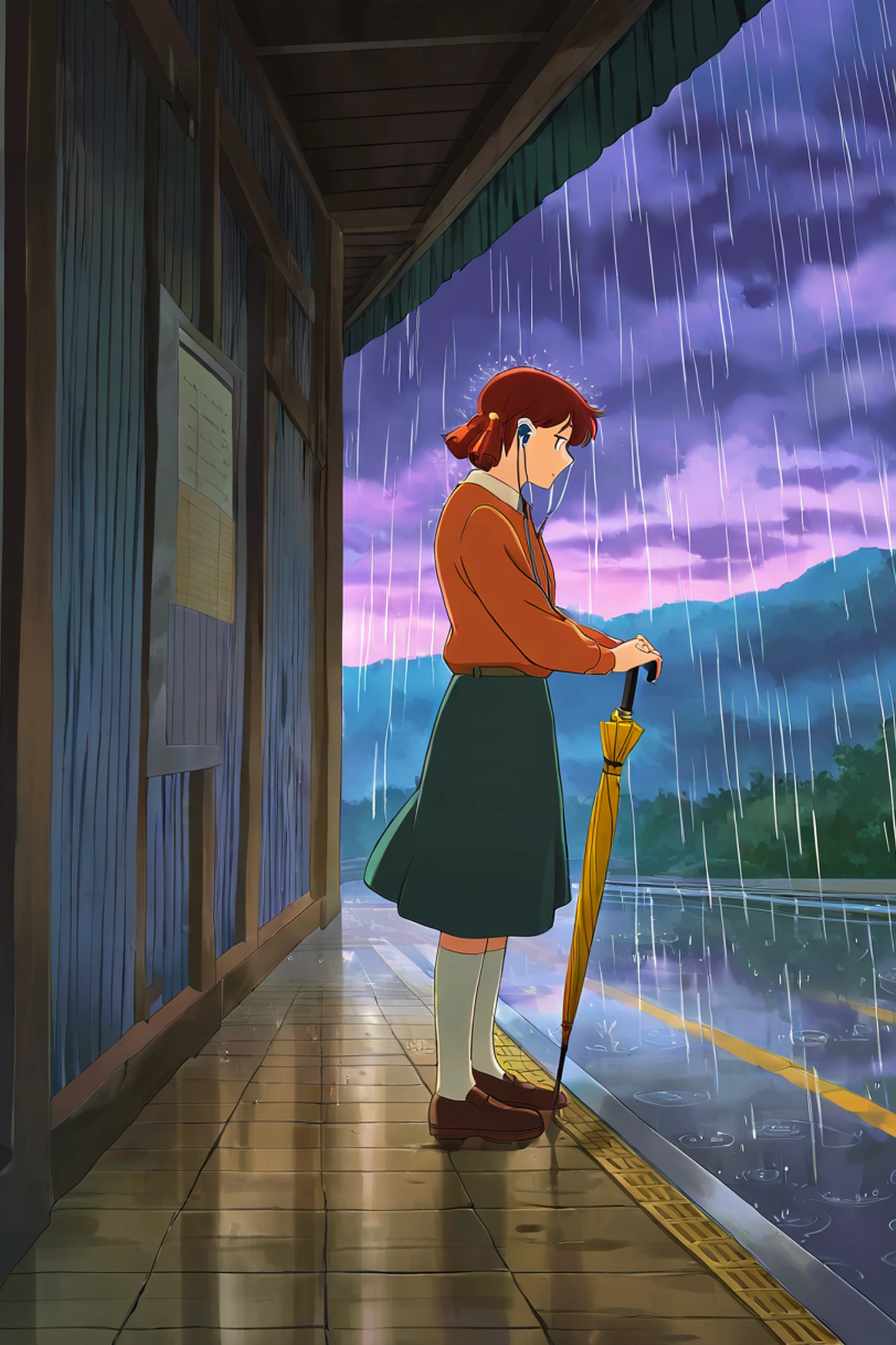 Rainy Bus Stop lofi wallpaper