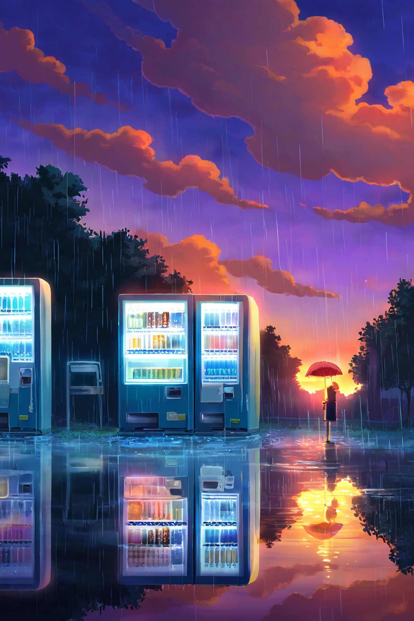 rainy bus stop lofi wallpaper