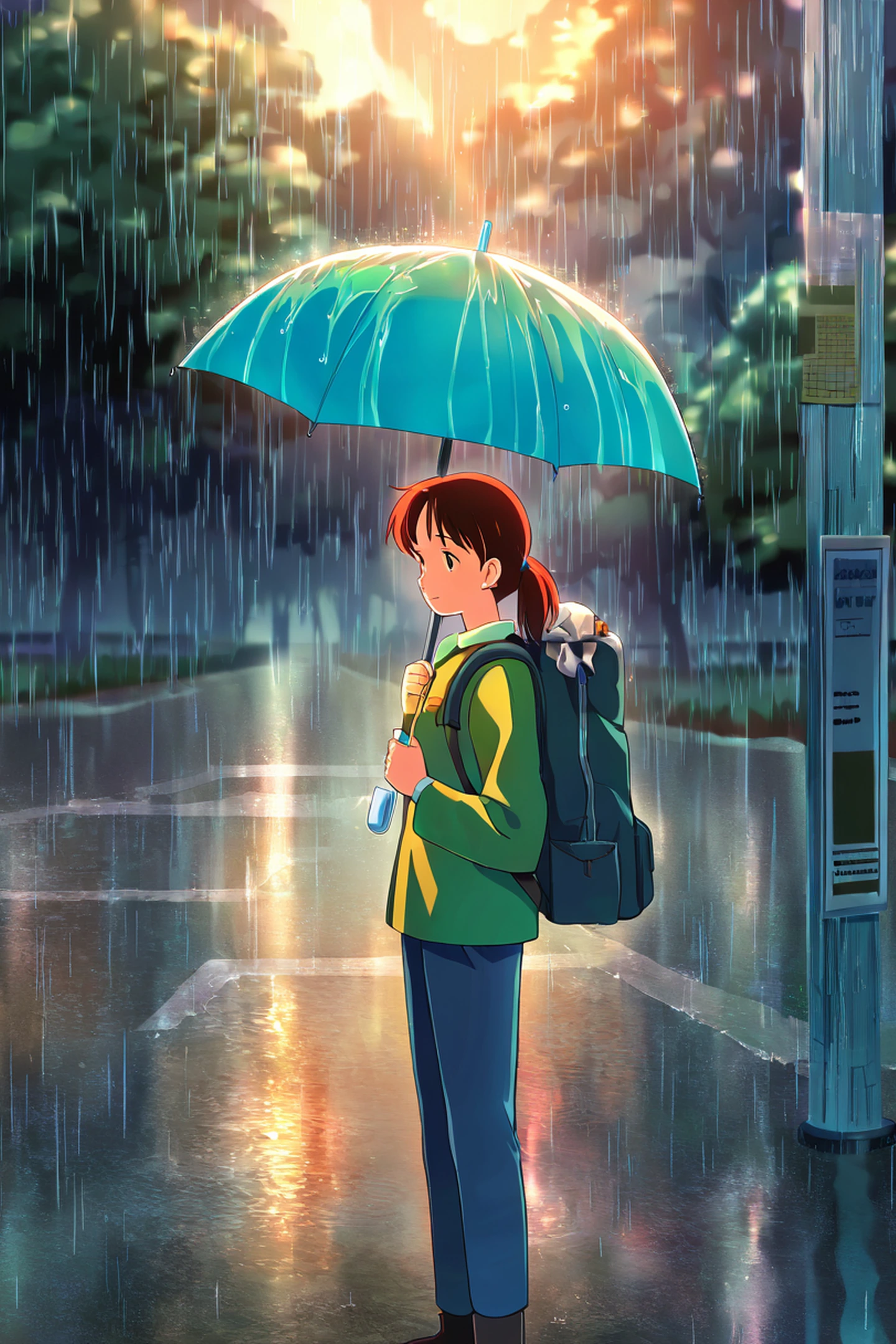 Rainy Bus Stop lofi wallpaper