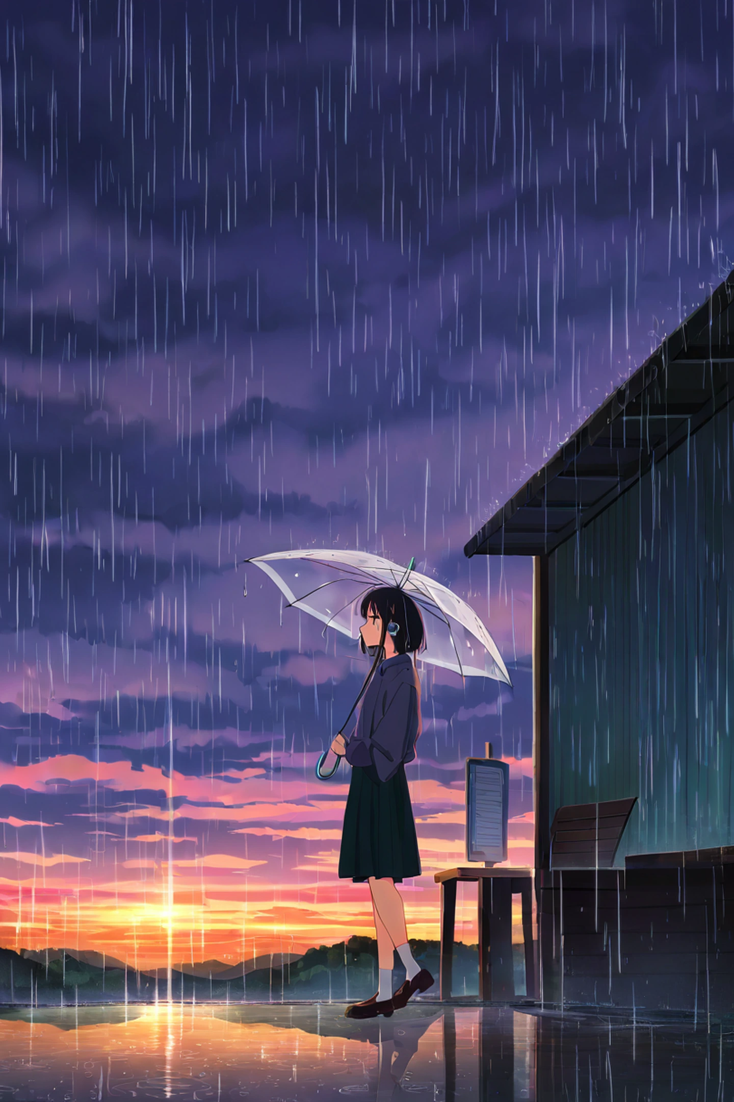 Rainy Bus Stop lofi wallpaper