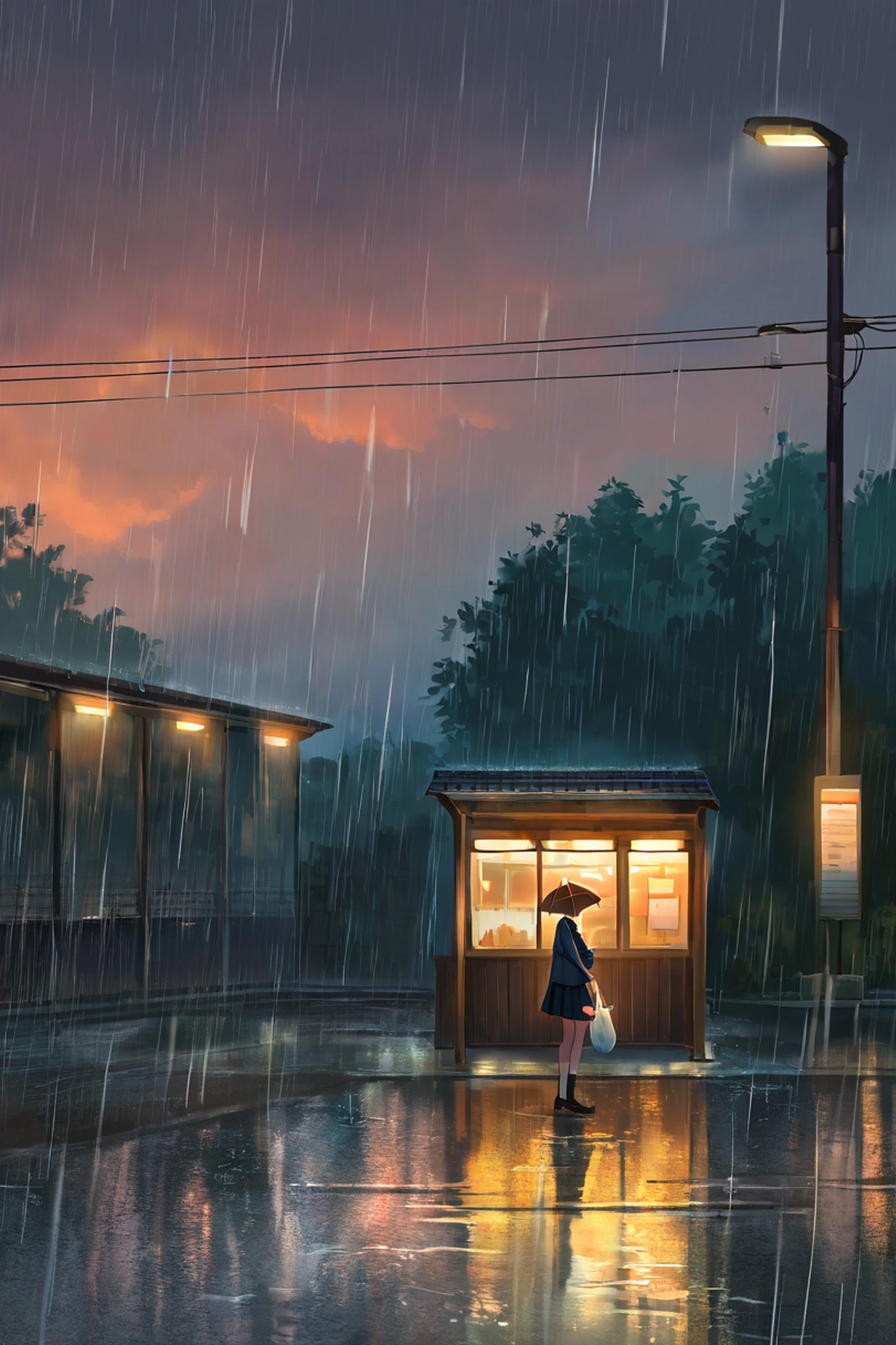 Rainy Bus Stop lofi wallpaper
