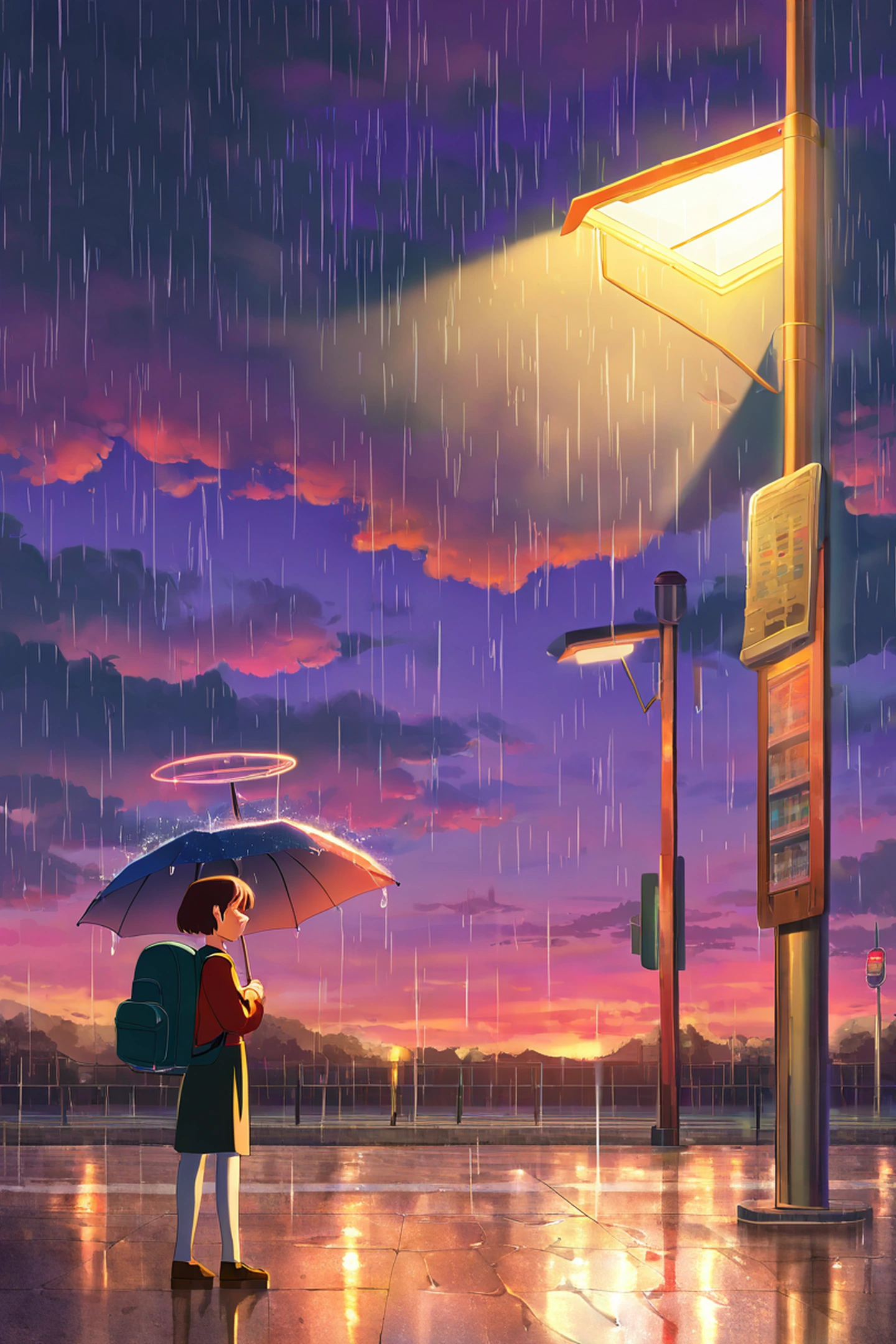 rainy bus stop lofi wallpaper