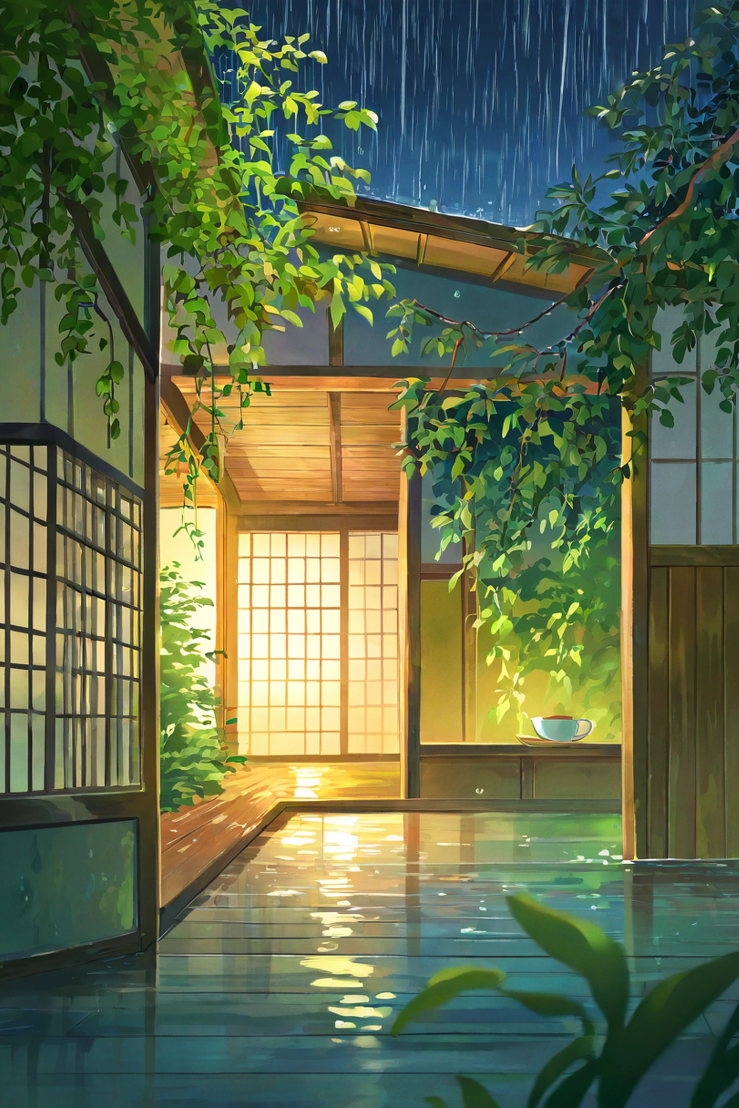 Rainy Porch Engawa lofi wallpaper