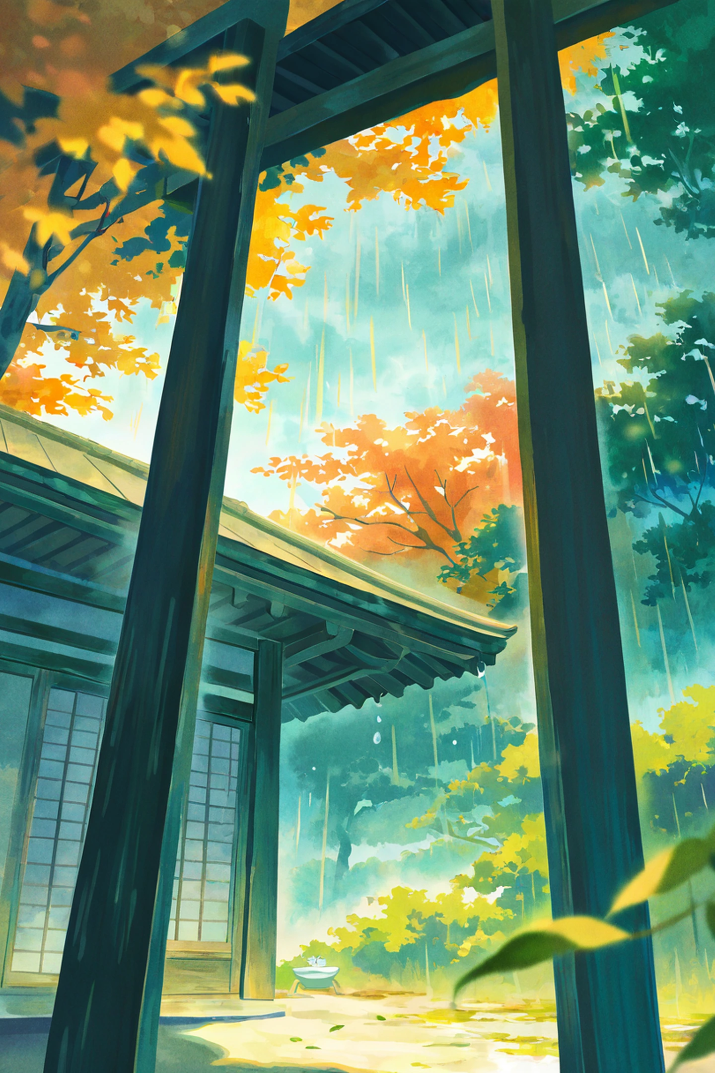 Rainy Porch Engawa lofi wallpaper