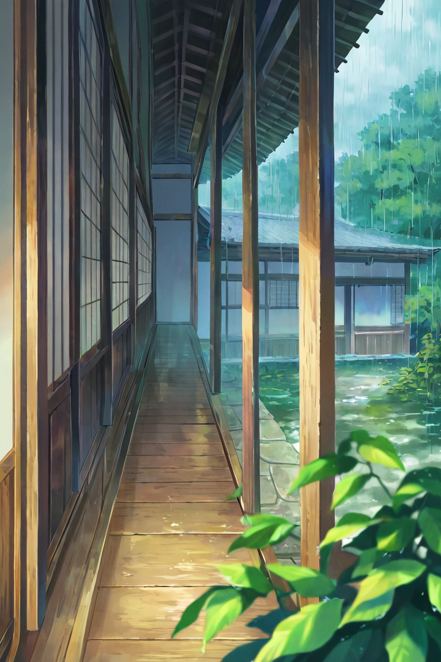 Rainy Porch Engawa lofi wallpaper