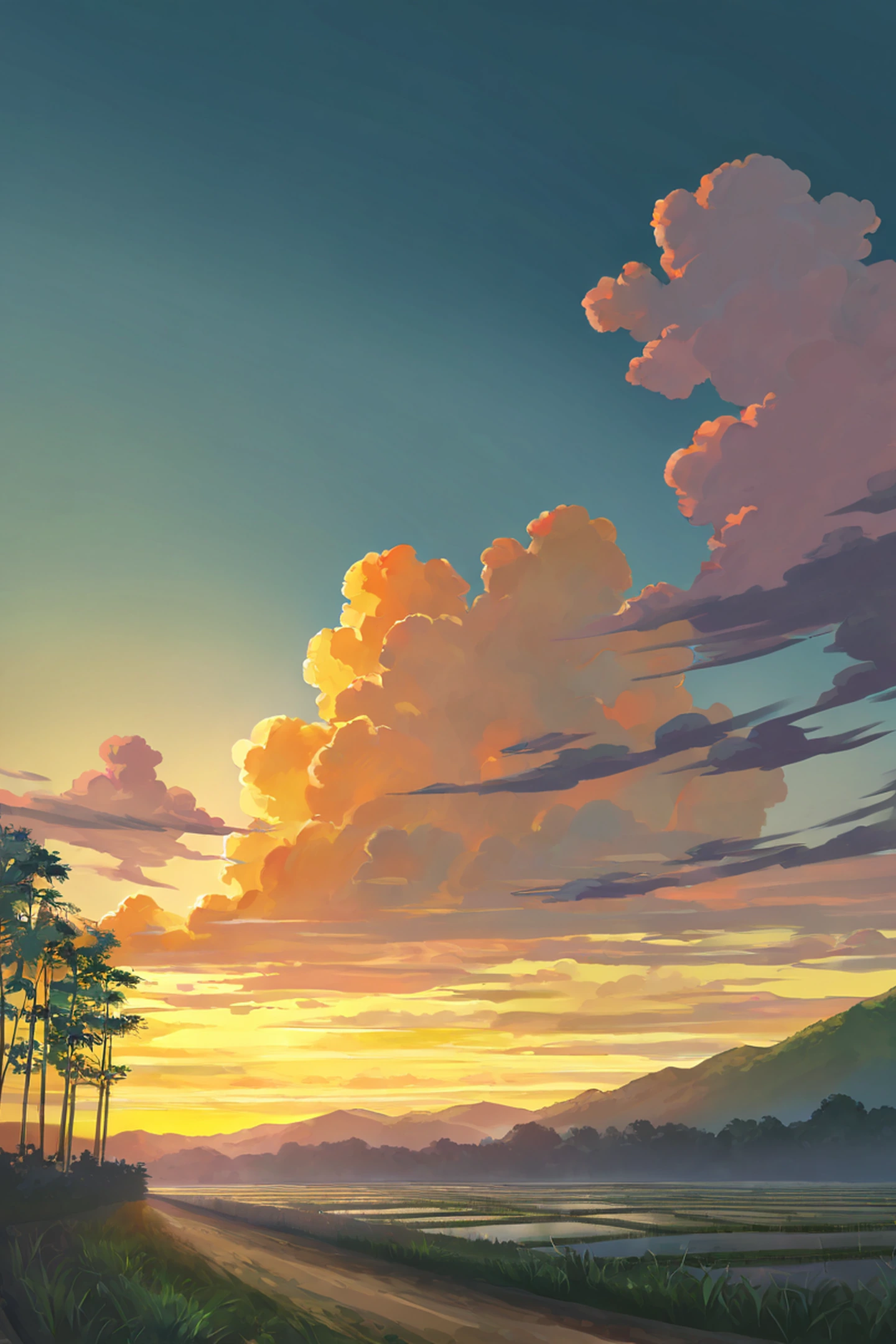 rice fields summer lofi wallpaper