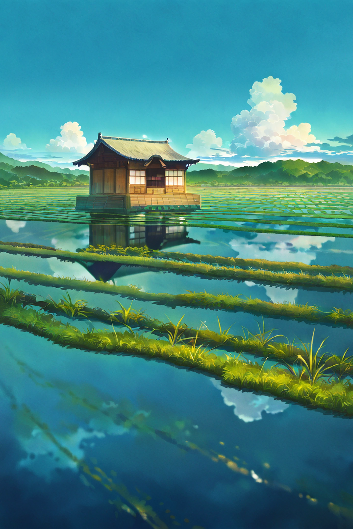 rice fields summer lofi wallpaper