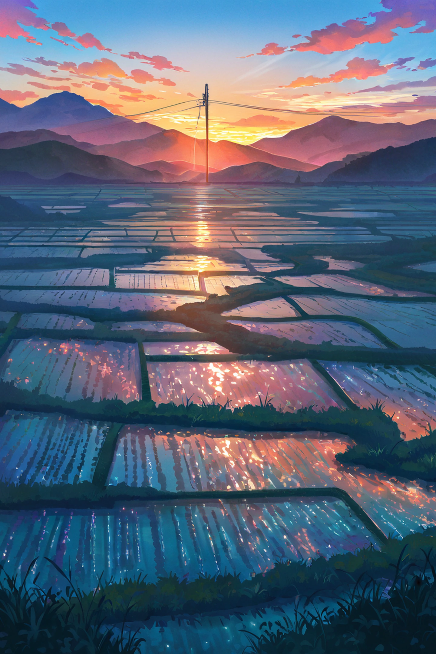 rice fields summer lofi wallpaper